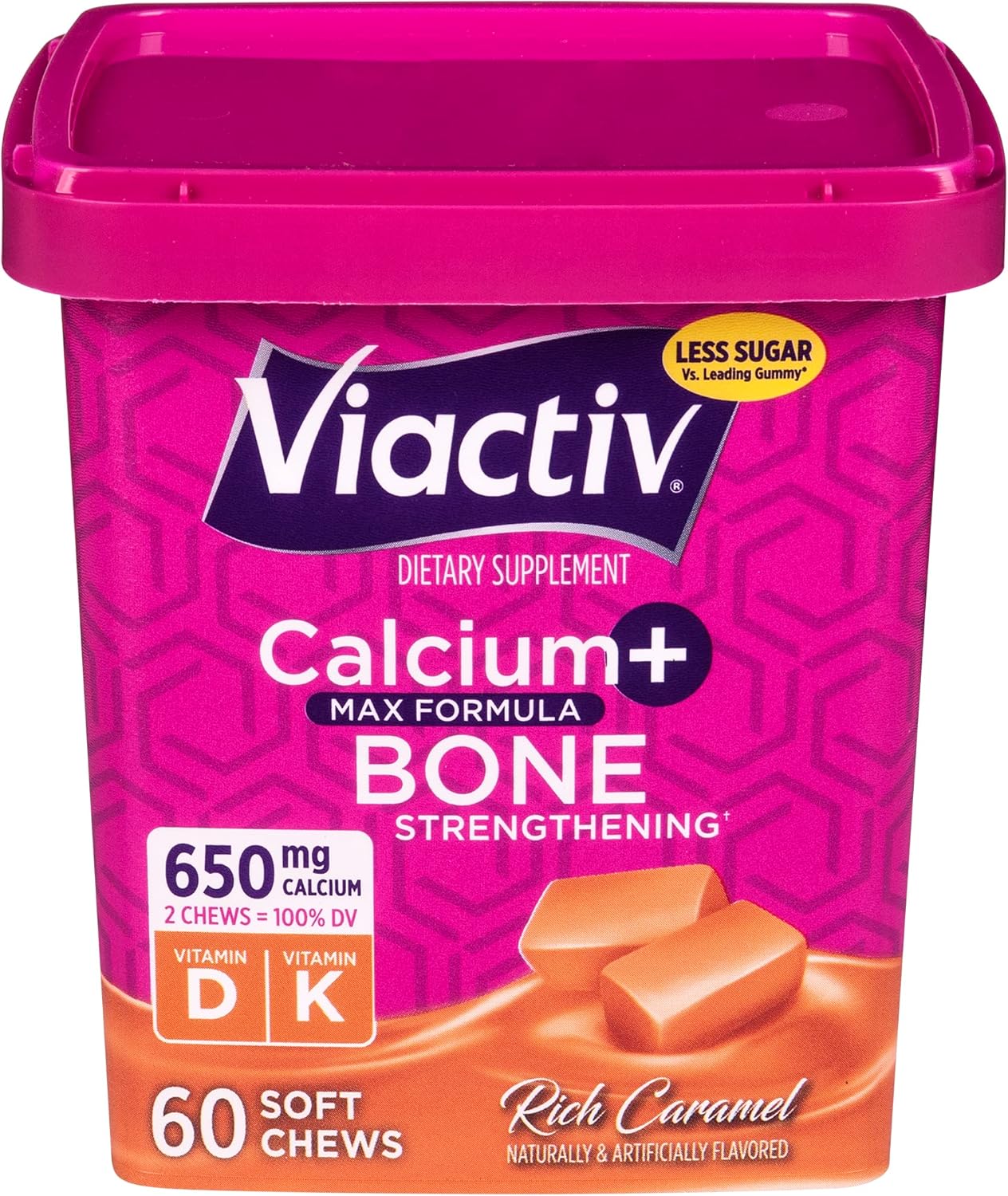 Viactiv Caramel Calcium + Vitamin D3 Soft Chews & Vitafusion Peach Blackberry Vitamin D3 Gummies - Bone & Immune System Support, 60 Chews