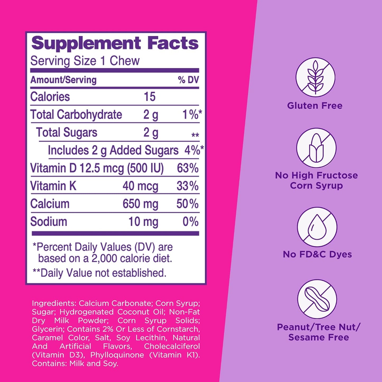 Viactiv Caramel Calcium + Vitamin D3 Soft Chews & Vitafusion Peach Blackberry Vitamin D3 Gummies - Bone & Immune System Support, 60 Chews