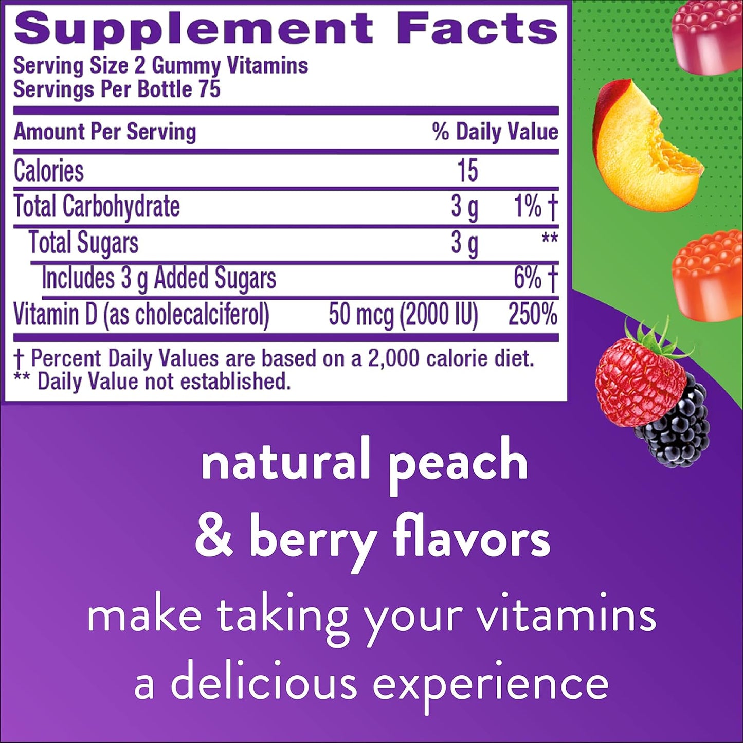 Viactiv Caramel Calcium + Vitamin D3 Soft Chews & Vitafusion Peach Blackberry Vitamin D3 Gummies - Bone & Immune System Support, 60 Chews