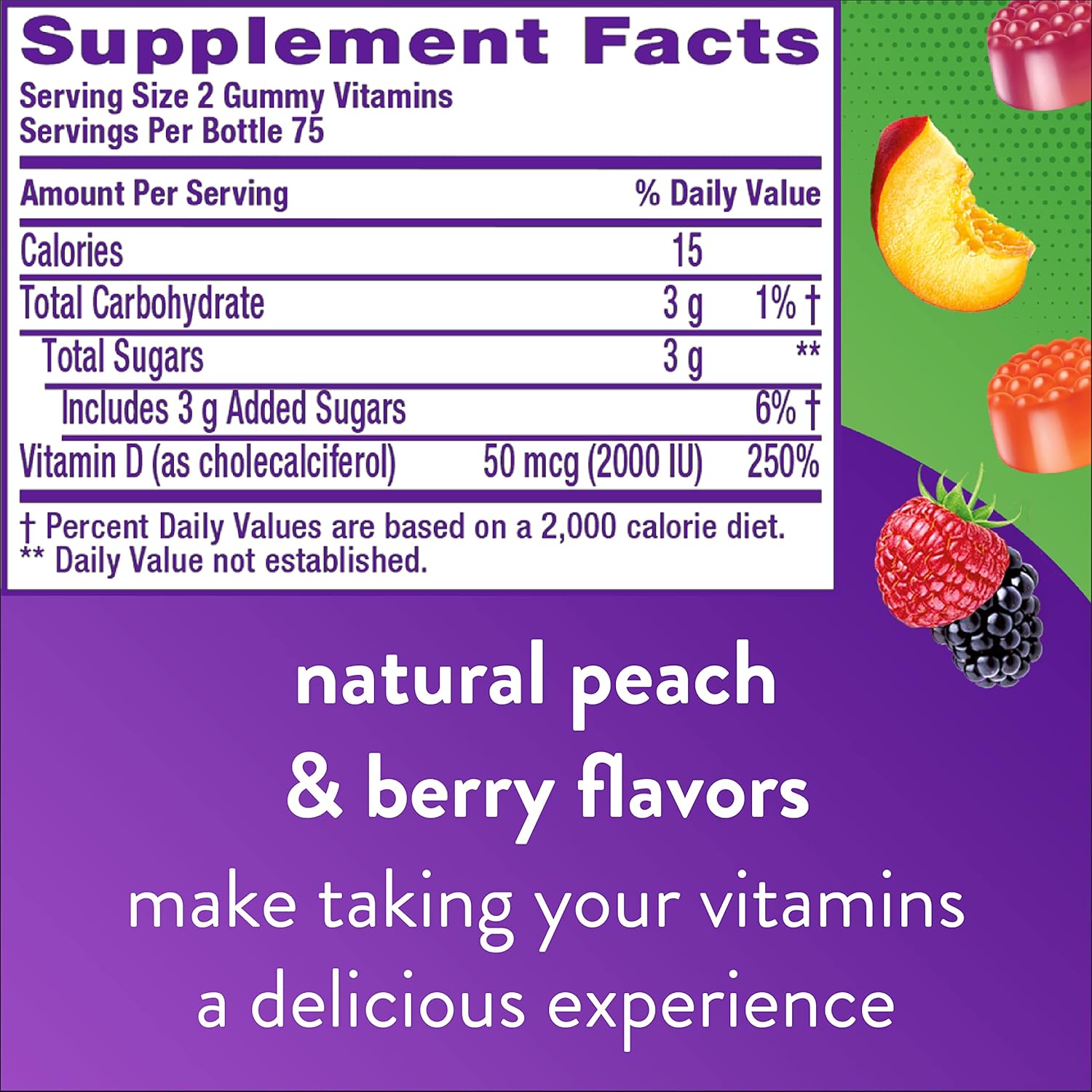 Viactiv Caramel Calcium + Vitamin D3 Soft Chews & Vitafusion Peach Blackberry Vitamin D3 Gummies - Bone & Immune System Support, 60 Chews