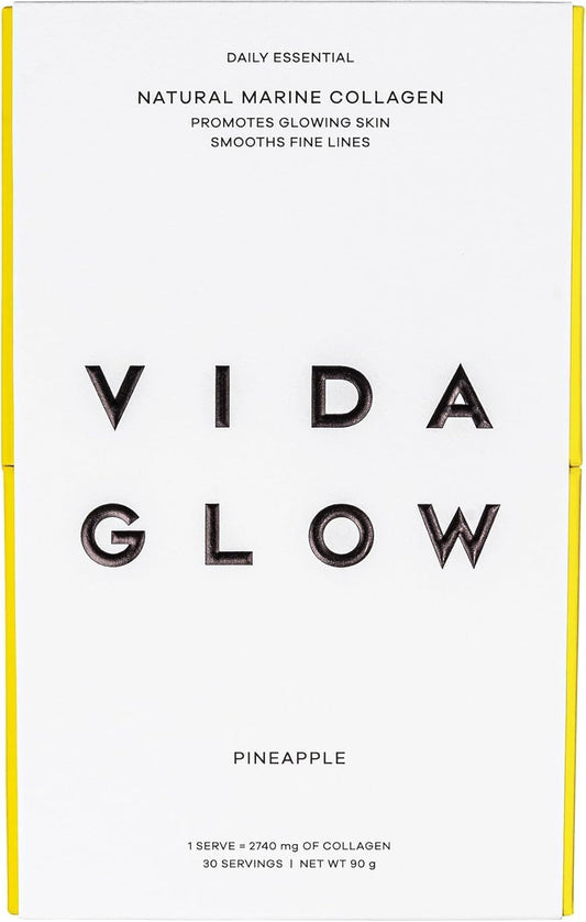 Vida Glow Pineapple Marine Collagen Sachets - Promotes Glowing Skin & Reduces Fine Lines (30 Sachets)