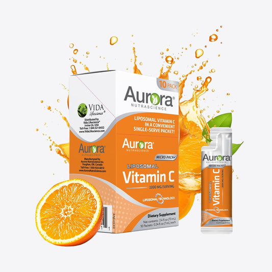 Vida Lifescience Aurora Nutrascience Liposomal Vitamin C Micro-Pack, Immune Support, 1,000mg, Gluten Free, Non-GMO, 10 Packets