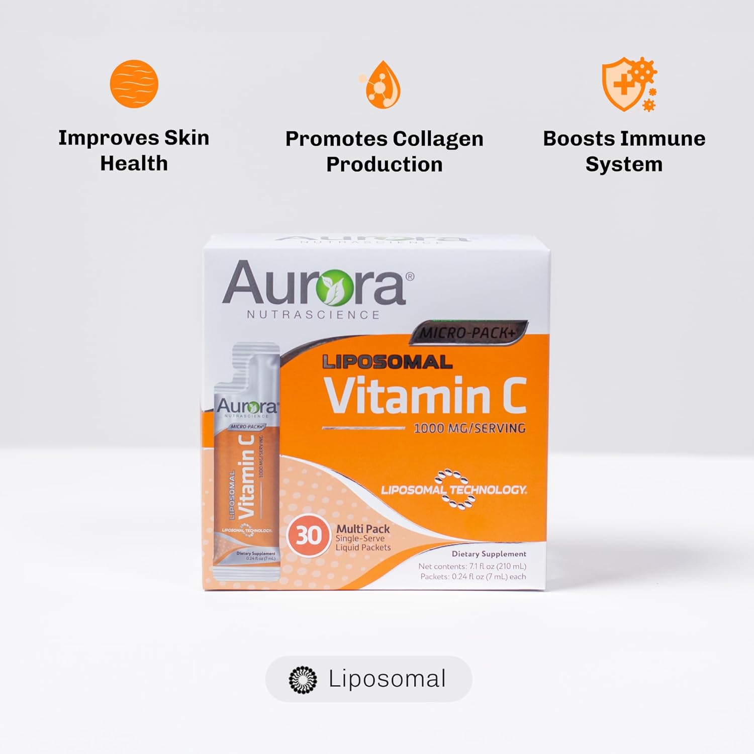 Vida Lifescience Aurora Nutrascience Liposomal Vitamin C 1000mg Immune Support 30 Single Serve Packets 21.7oz - BoostGo Australia