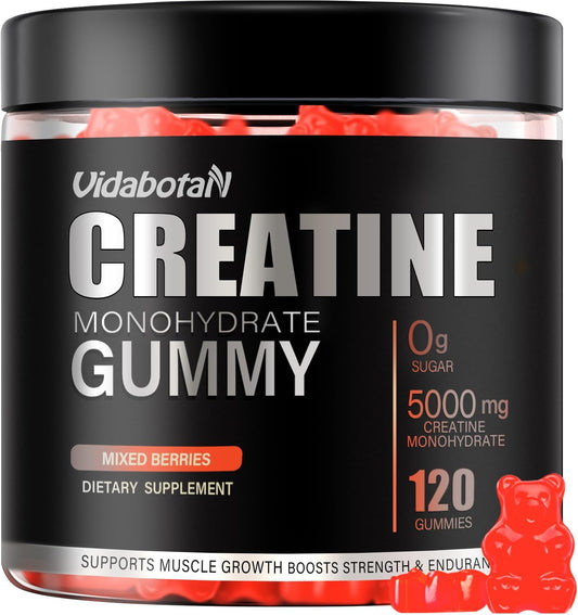 Vidabotan 5000mg Sugar-Free Creatine Monohydrate Gummies with L-Taurine, B6, B12 - Muscle Growth for Men & Women, Vegan, Mixed Berry, 120 Count - BoostGo Australia