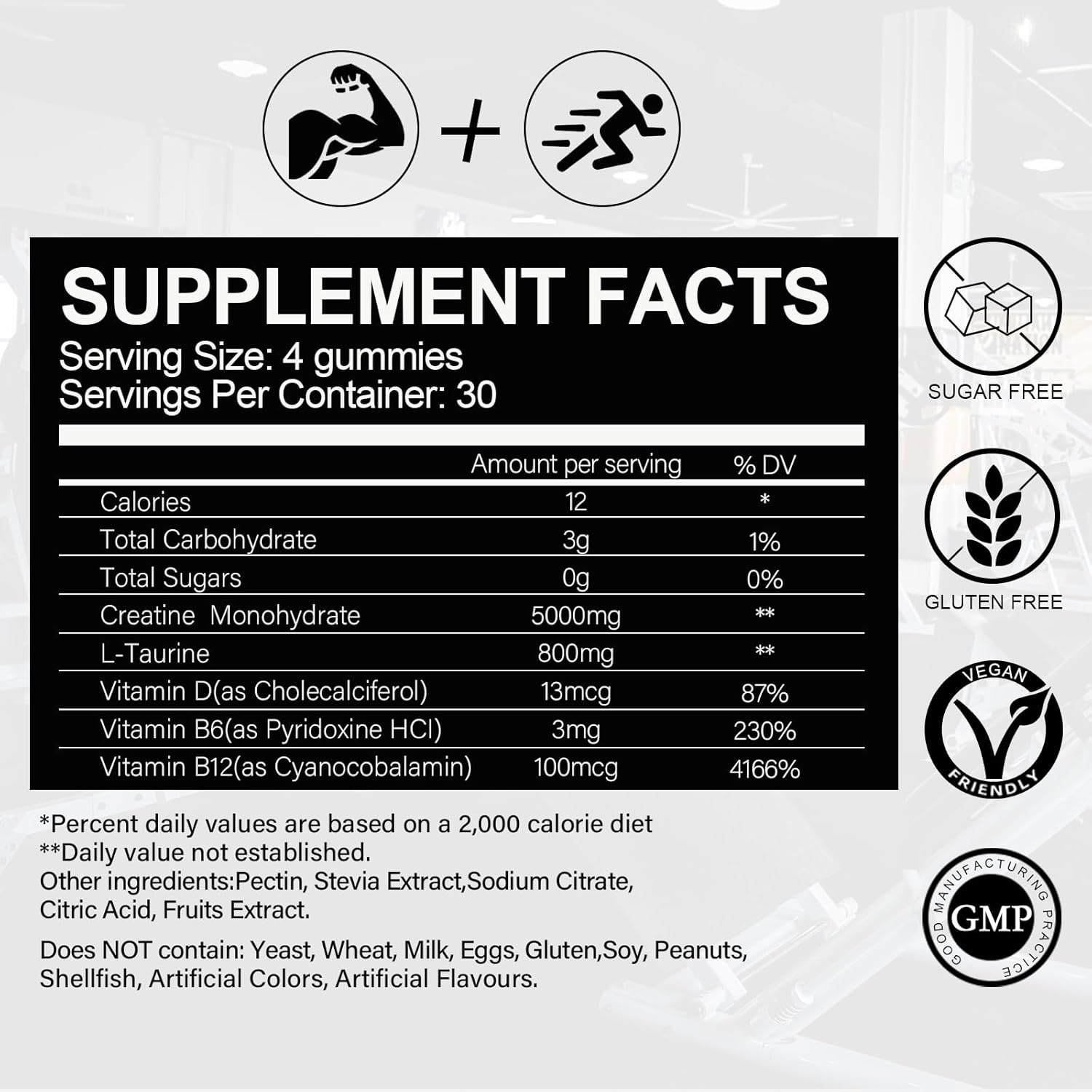 Vidabotan 5000mg Sugar-Free Creatine Monohydrate Gummies with L-Taurine, B6, B12 - Muscle Growth for Men & Women, Vegan, Mixed Berry, 120 Count - BoostGo Australia