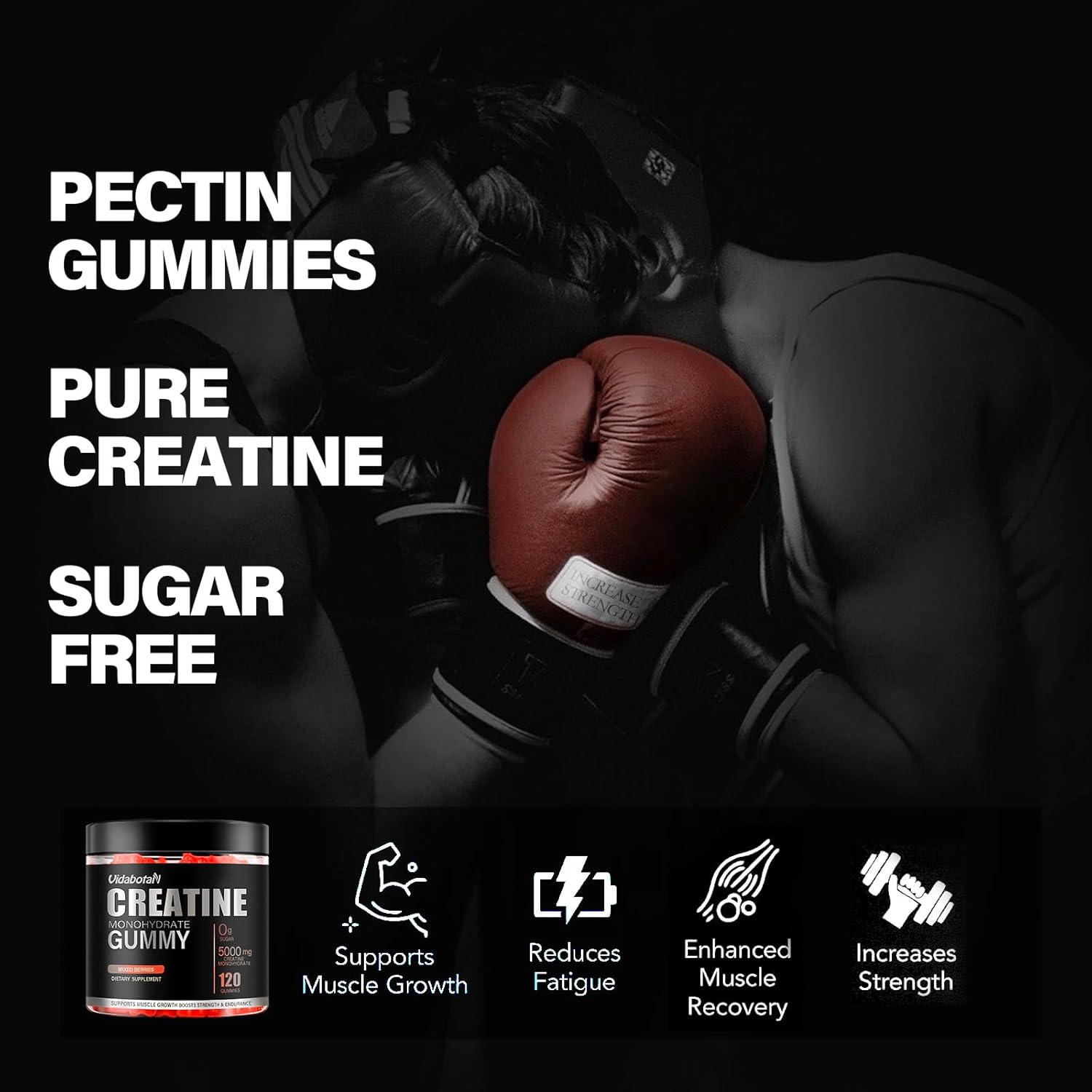 Vidabotan 5000mg Sugar-Free Creatine Monohydrate Gummies with L-Taurine, B6, B12 - Muscle Growth for Men & Women, Vegan, Mixed Berry, 120 Count - BoostGo Australia