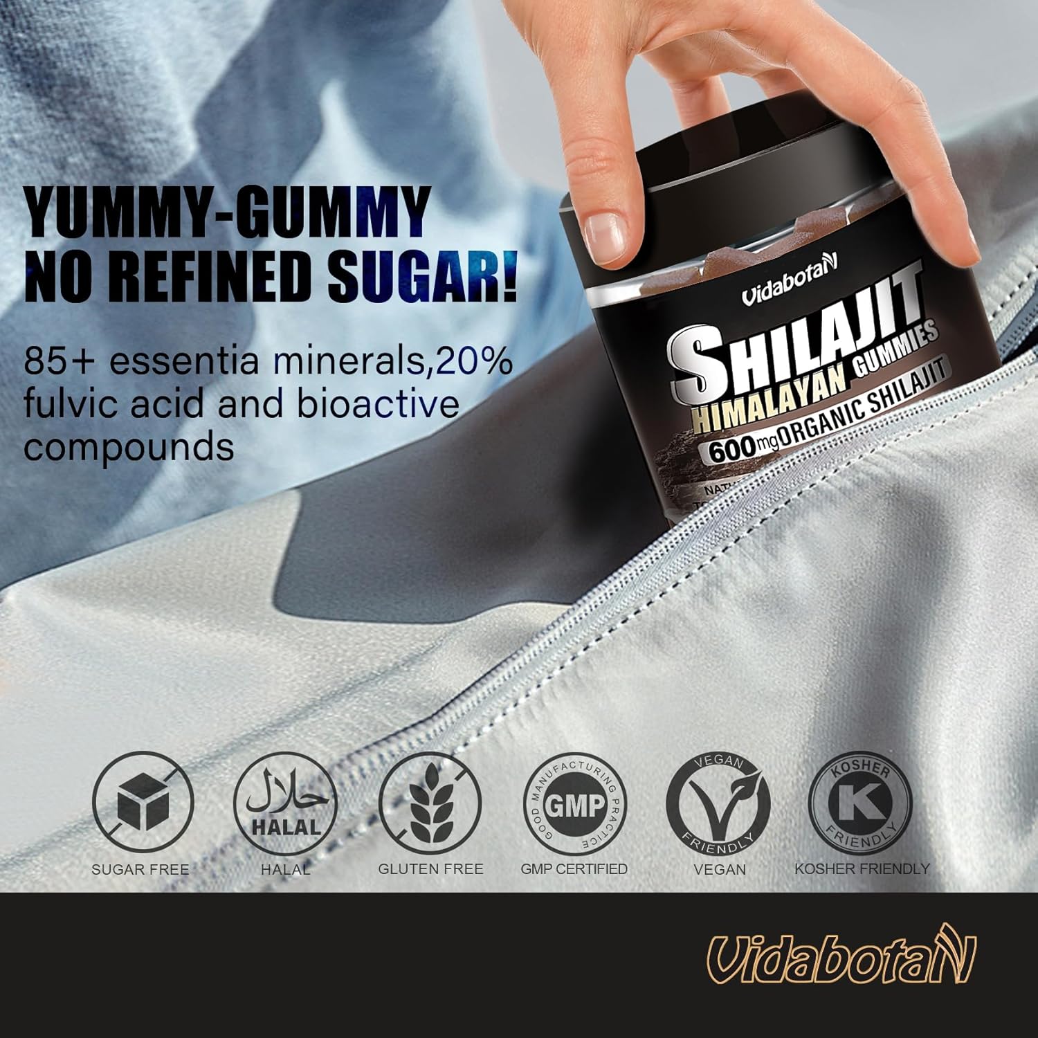 Vidabotan Shilajit Gummies 600 MG - Sugar Free Lemon Flavor - With Ashwagnadha & Black Seed Oil - 90 Gummies - Men & Women's Health Supplement - BoostGo Australia