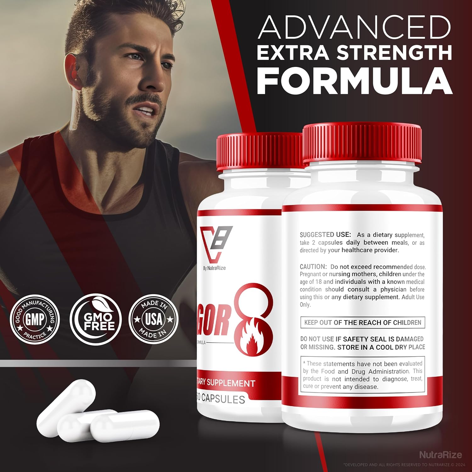Vigor 8 Male Enhancement Formula 3-Pack - Test Boost & Stamina Booster with Horny Goat Weed & Tongkat Ali (180 Capsules)