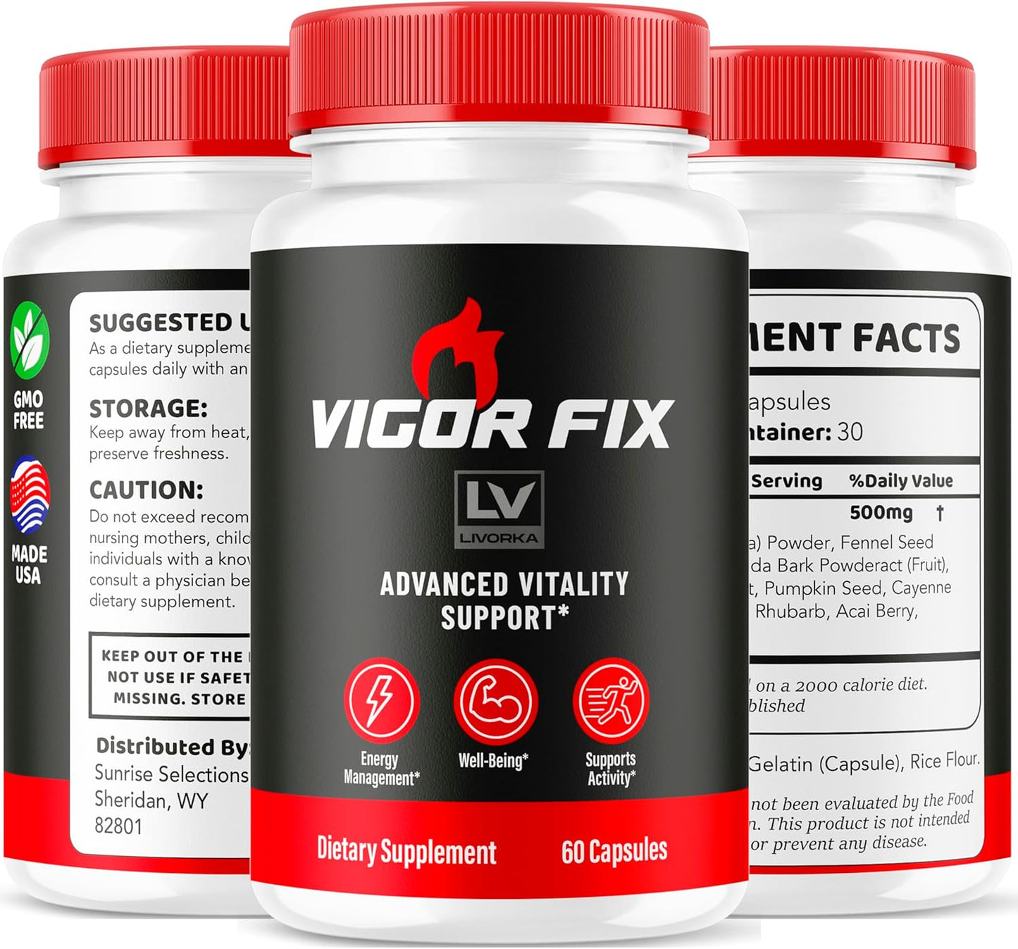Vigor Fix Supplement 3 Pack - Advanced Formula with Vitamins for 3 Months Supply