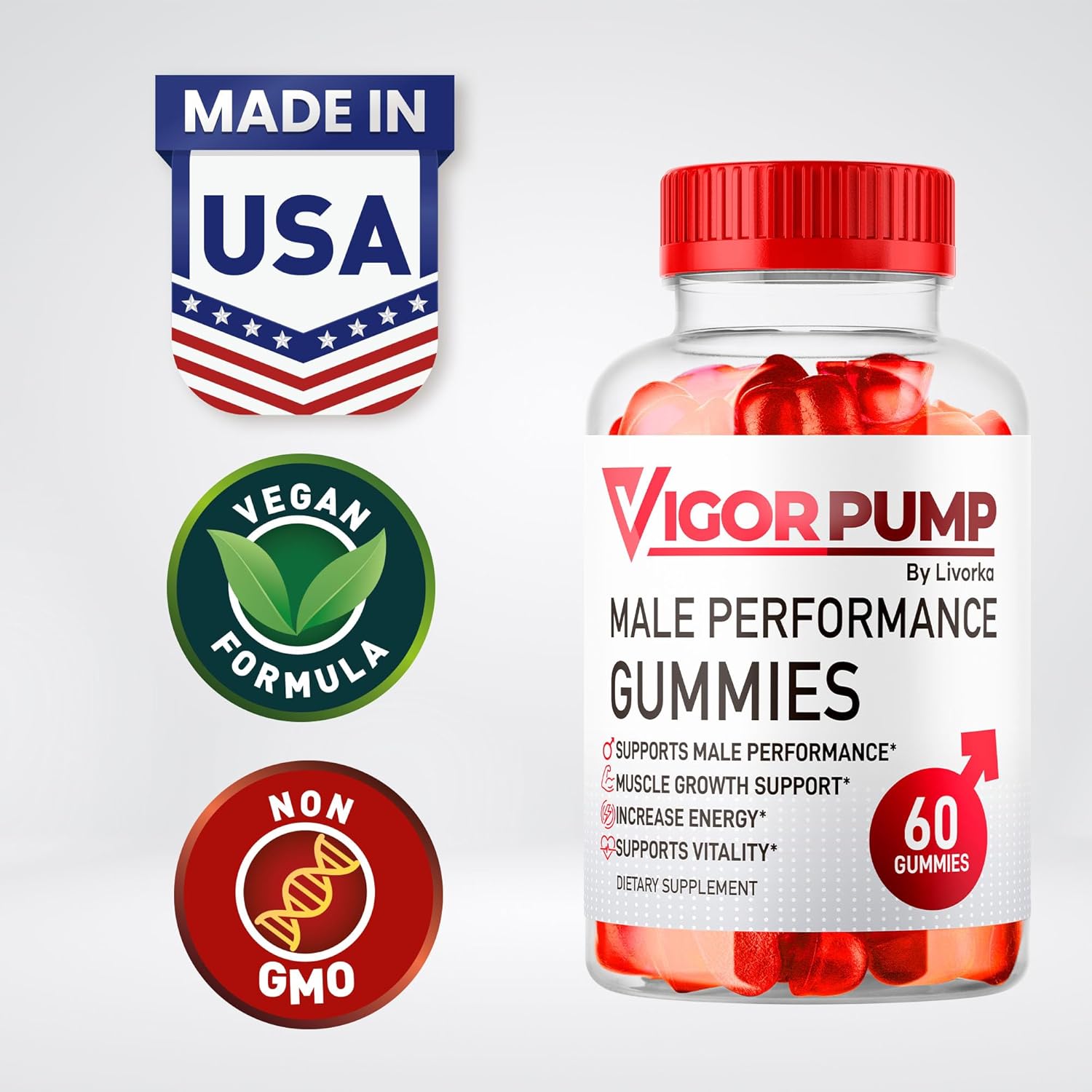 VigorPump Male Gummies (3 Pack) - Advanced 2025 Formula for Men, 180 Gummies for 3 Months of Energy Boost