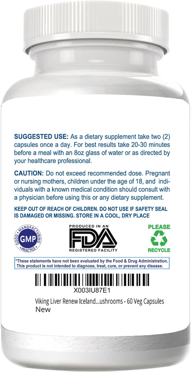 Viking Liver Renew Icelandic - Mushroom Blend Liver Health Support Formula - 60 Veg Capsules