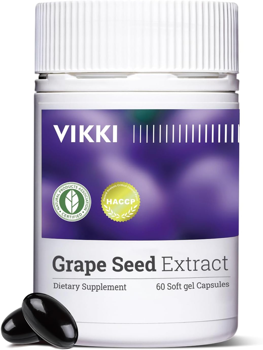 Vikki Grape Seed Extract Capsules - 38,100mg Concentrated & Standardized 10X Whole Fruit Extract - 100% Vegetarian, All-Natural, Non-GMO & Gluten-Free