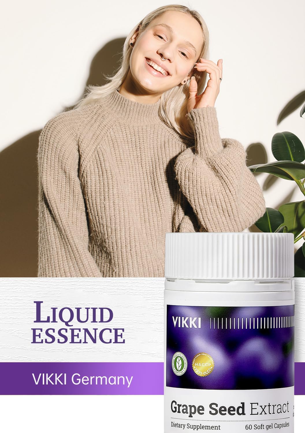 Vikki Grape Seed Extract Capsules - 38,100mg Concentrated & Standardized 10X Whole Fruit Extract - 100% Vegetarian, All-Natural, Non-GMO & Gluten-Free