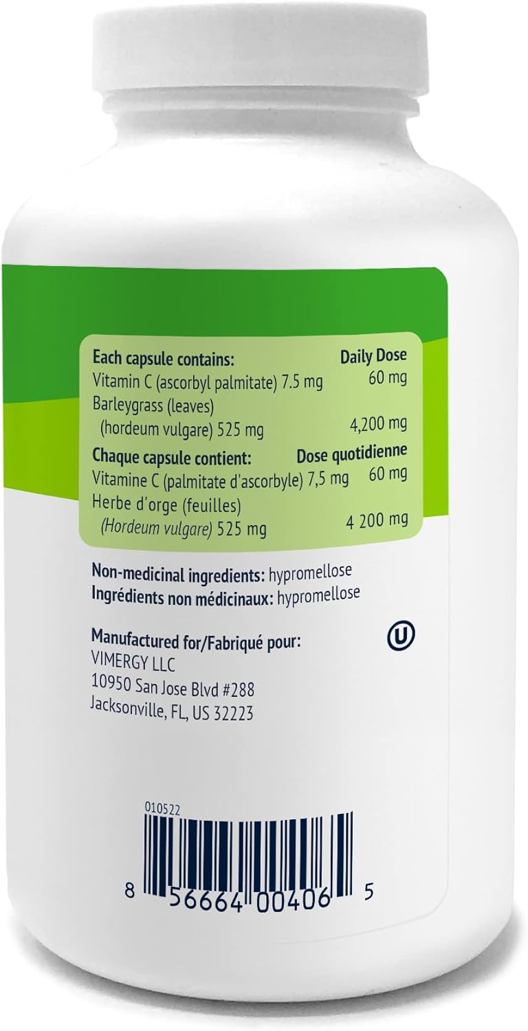 Vimergy Barley Grass Juice Capsules - Natural Cardiovascular Health Support - Non-GMO, Vegan, Gluten-Free - 240 Capsules