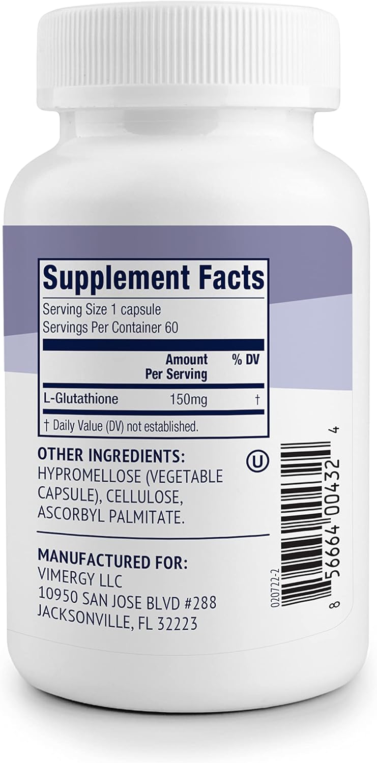 Vimergy Glutathione Capsules - Liver Detox Support and Antioxidant Superfood - Vegan, Kosher, Gluten-Free - 60 Count