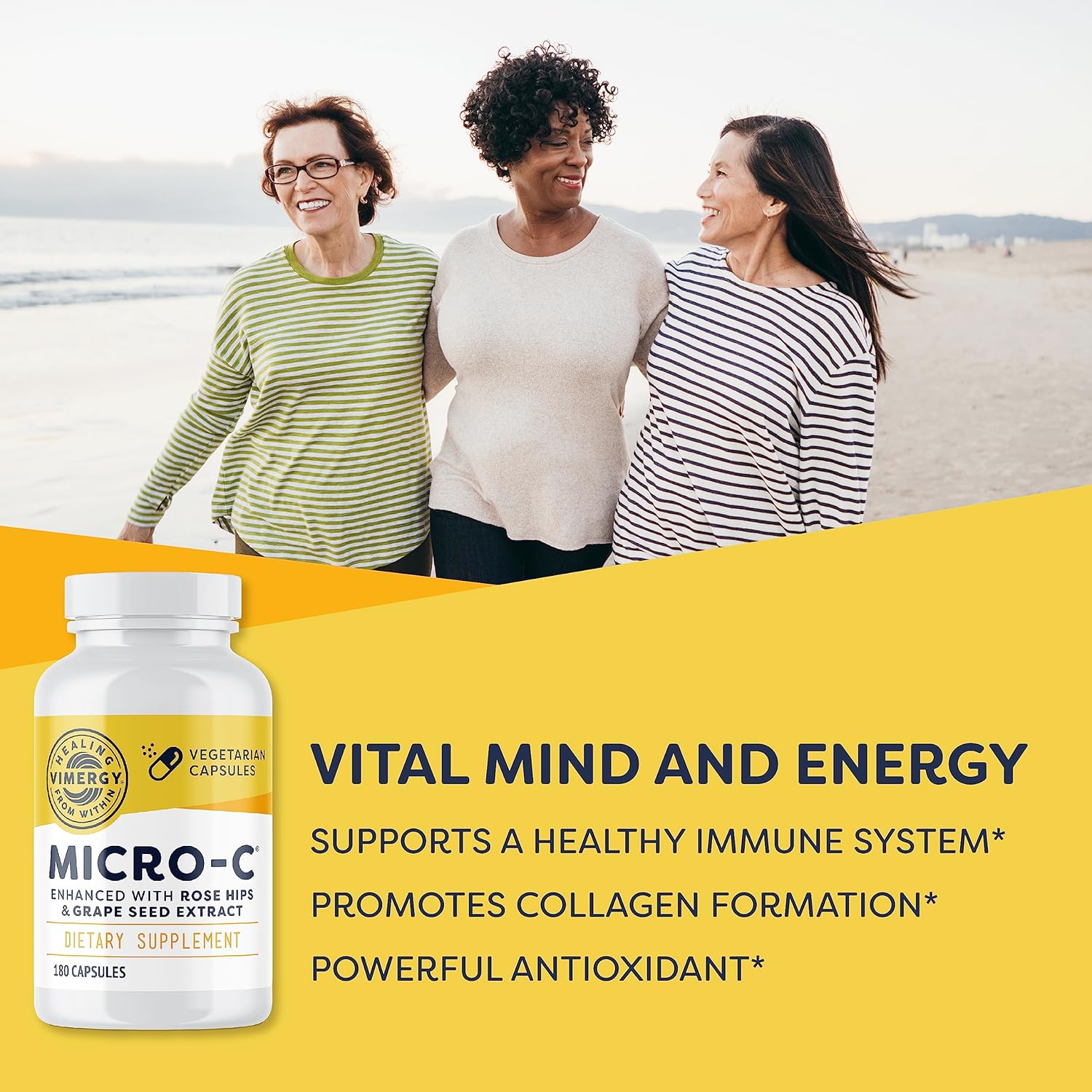 Vimergy Micro-C® Capsules - Immune Health Support - Collagen Production Booster - Joint & Bone Health - Kosher, Vegan, Gluten-Free - 180 Regular Size Capsules - BoostGo Australia
