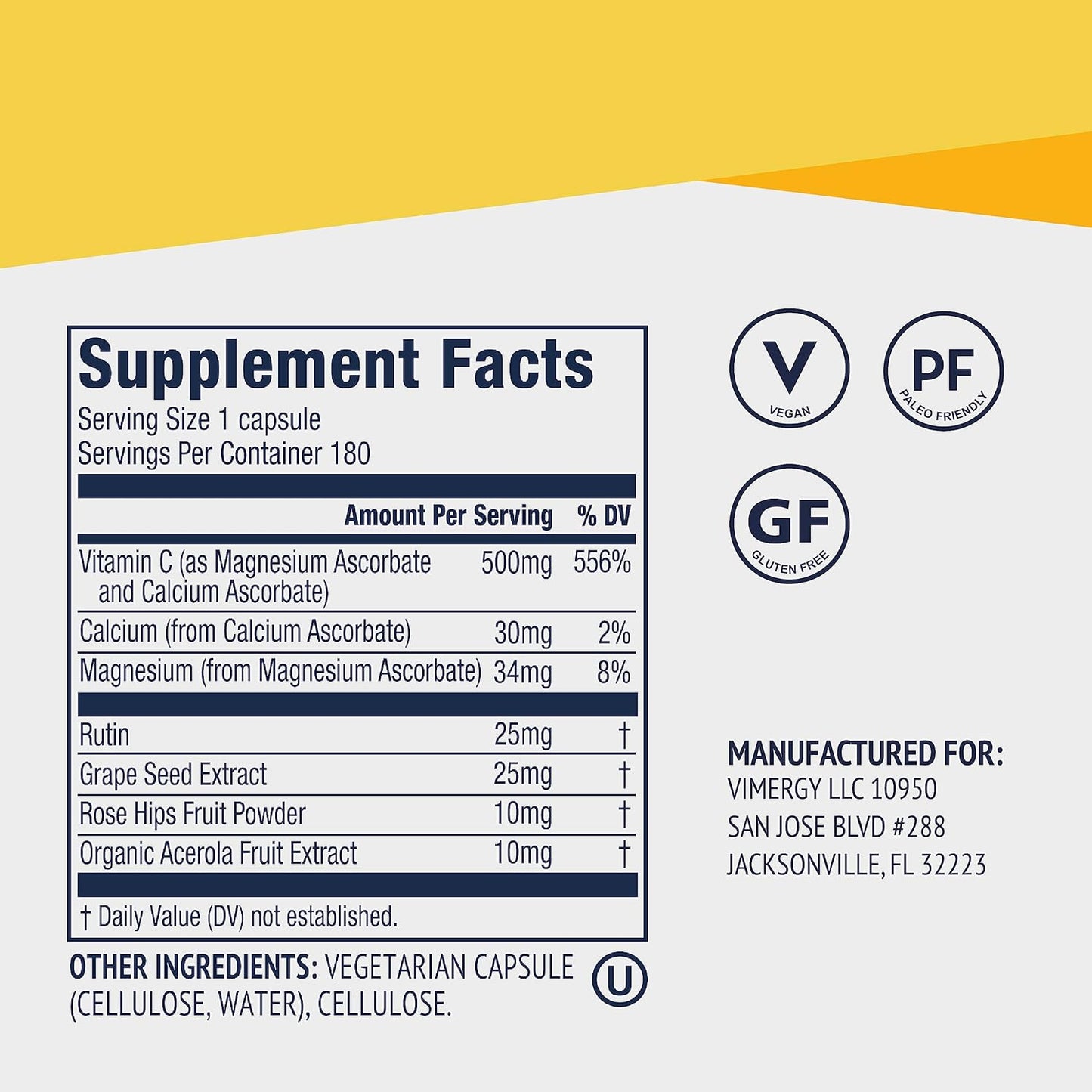Vimergy Micro-C® Capsules - Immune Health Support - Collagen Production Booster - Joint & Bone Health - Kosher, Vegan, Gluten-Free - 180 Regular Size Capsules - BoostGo Australia