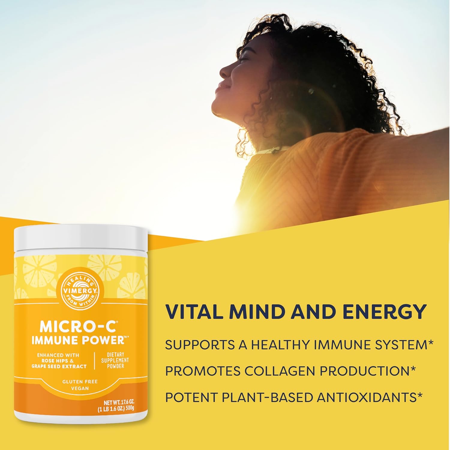 Vimergy Micro-C Immune Power 500g - 278 Servings - 1000mg/serving - Antioxidant Phytonutrients - Immune & Nerve Support - Bone & Cartilage Benefits - Gluten-Free - Kosher - Vegan - BoostGo Australia