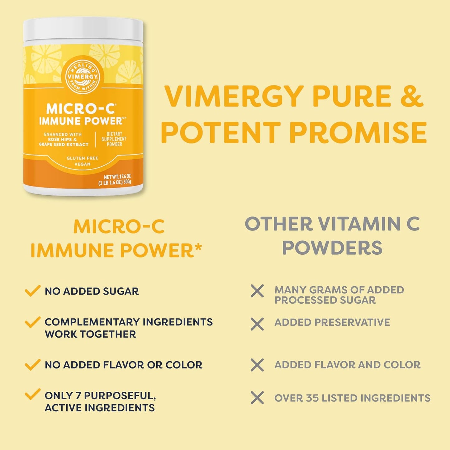 Vimergy Micro-C Immune Power 500g - 278 Servings - 1000mg/serving - Antioxidant Phytonutrients - Immune & Nerve Support - Bone & Cartilage Benefits - Gluten-Free - Kosher - Vegan - BoostGo Australia