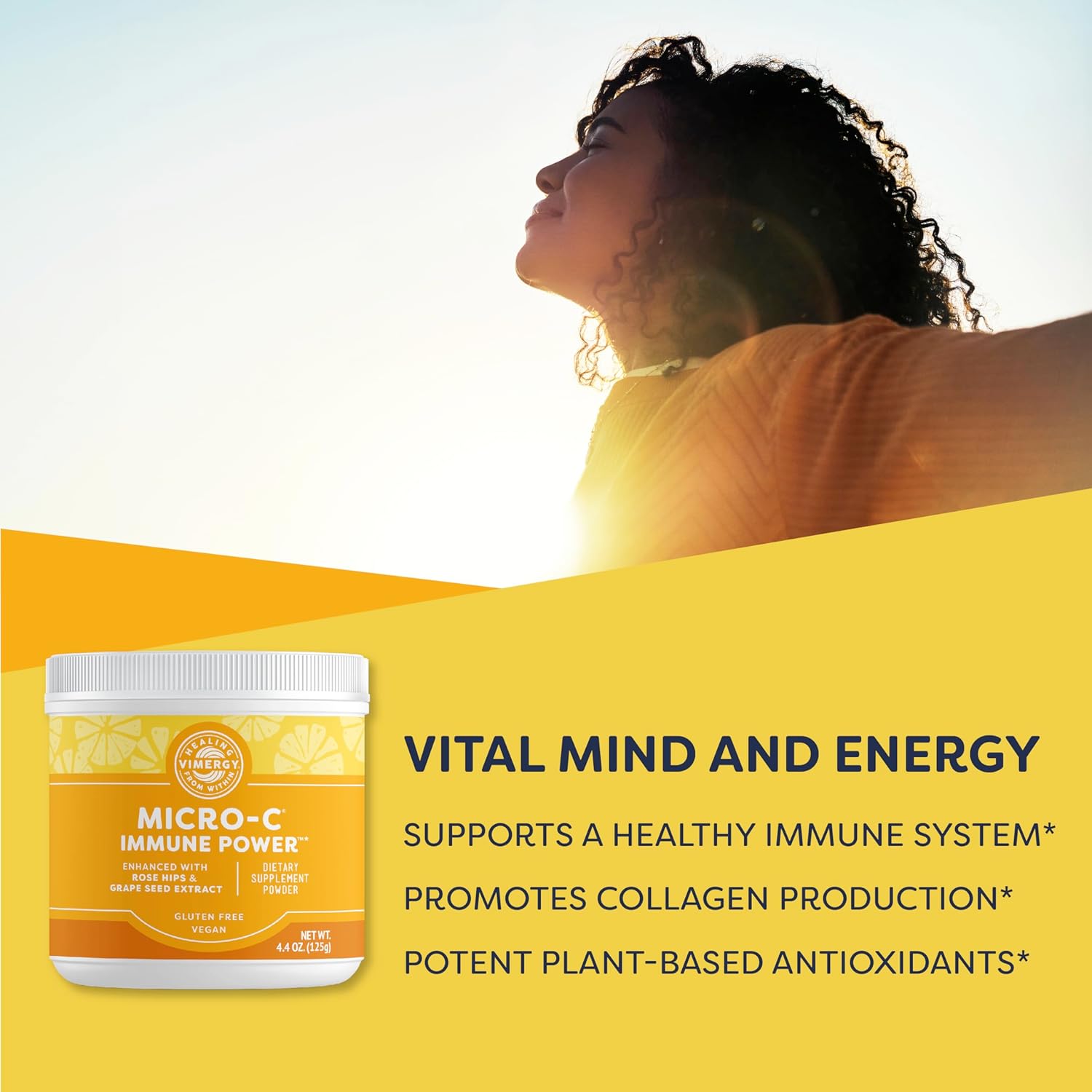 Vimergy Micro-C Immune Power Travel Size - 1000mg Servings, Gentle Antioxidant Support for Immune System, Nerves, Bones, and Cartilage - Gluten-Free, Kosher, Vegan - 125g - BoostGo Australia