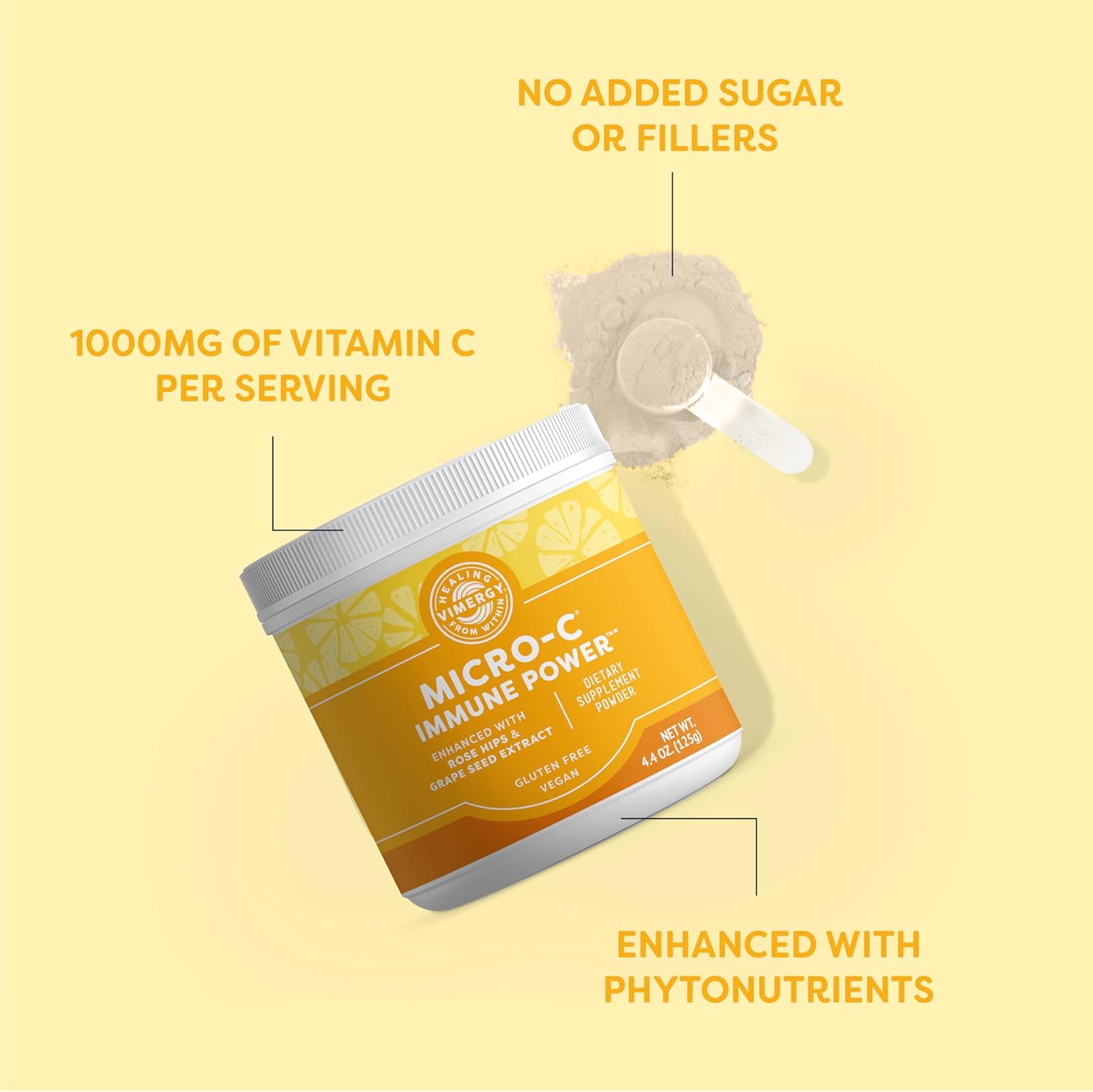 Vimergy Micro-C Immune Power Travel Size - 1000mg Servings, Gentle Antioxidant Support for Immune System, Nerves, Bones, and Cartilage - Gluten-Free, Kosher, Vegan - 125g - BoostGo Australia