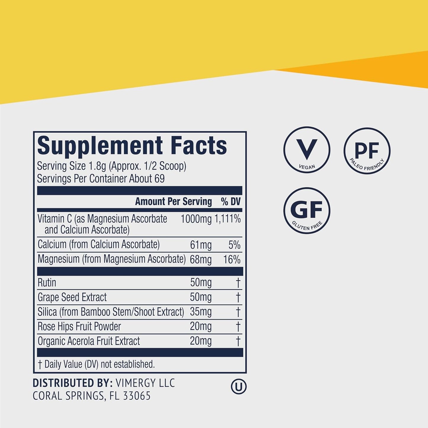 Vimergy Micro-C Immune Power Travel Size - 1000mg Servings, Gentle Antioxidant Support for Immune System, Nerves, Bones, and Cartilage - Gluten-Free, Kosher, Vegan - 125g - BoostGo Australia