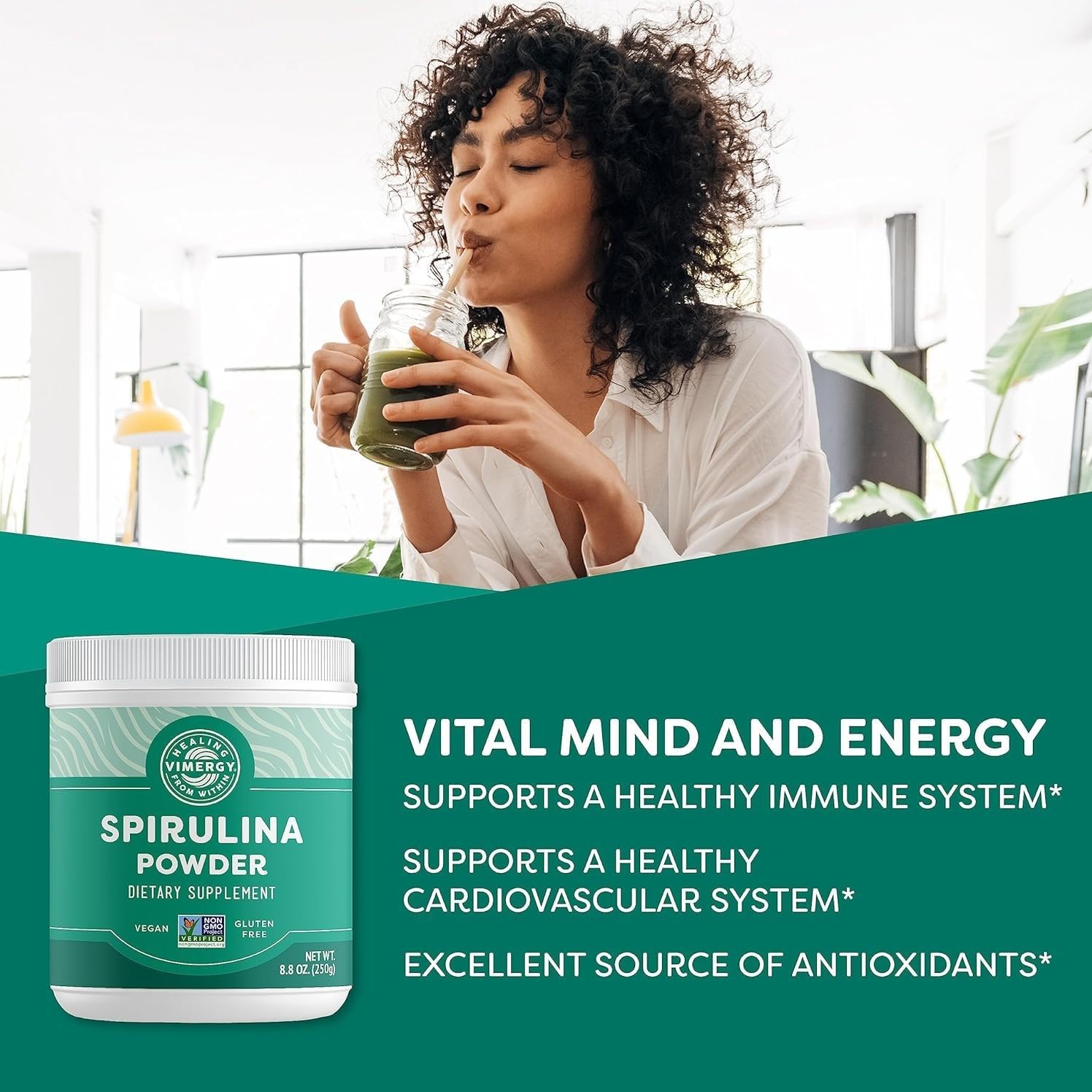 Vimergy Spirulina Powder - Plant-Based Protein for Immune & Heart Health - Vegan, Kosher, Gluten-Free - 250g - BoostGo Australia