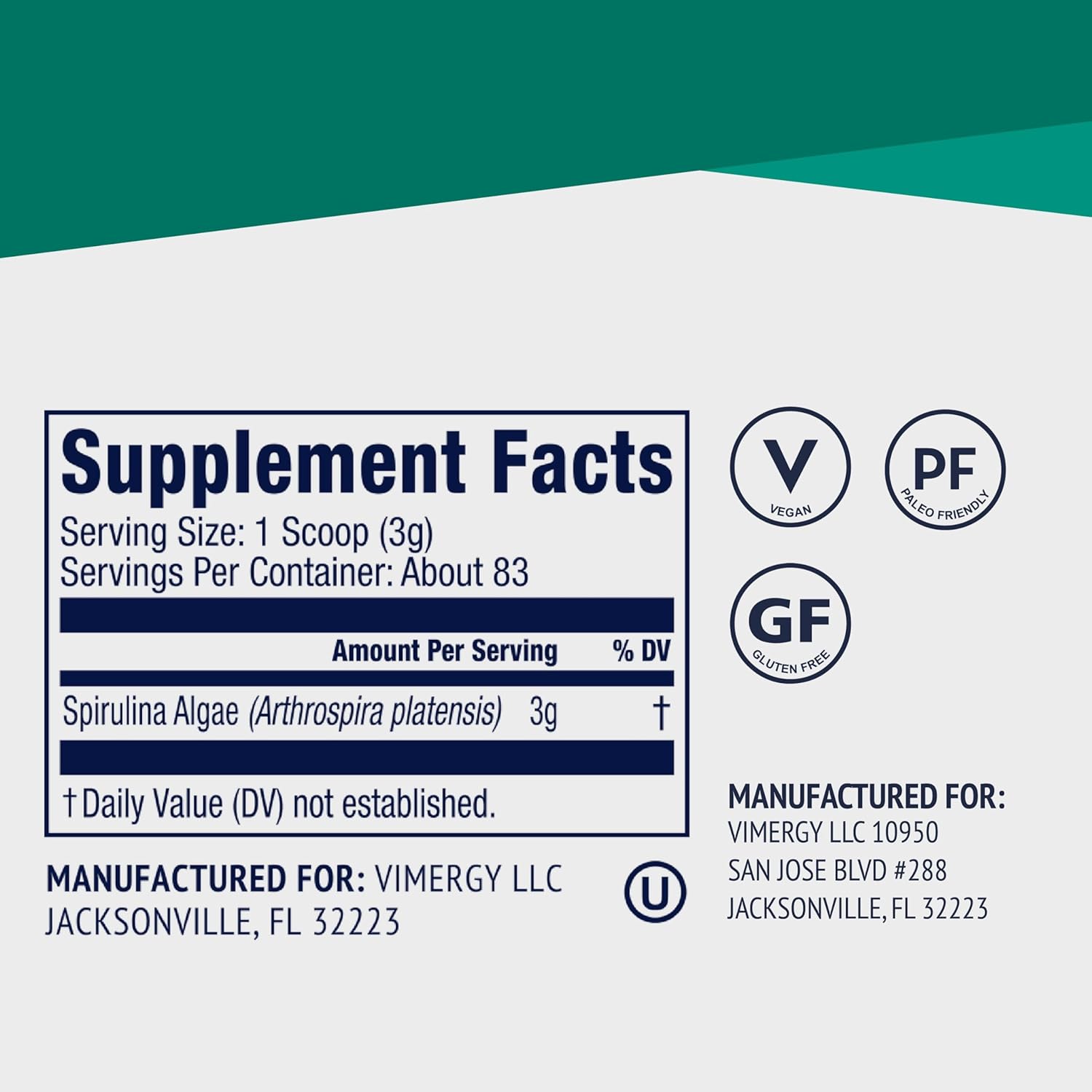 Vimergy Spirulina Powder - Plant-Based Protein for Immune & Heart Health - Vegan, Kosher, Gluten-Free - 250g - BoostGo Australia