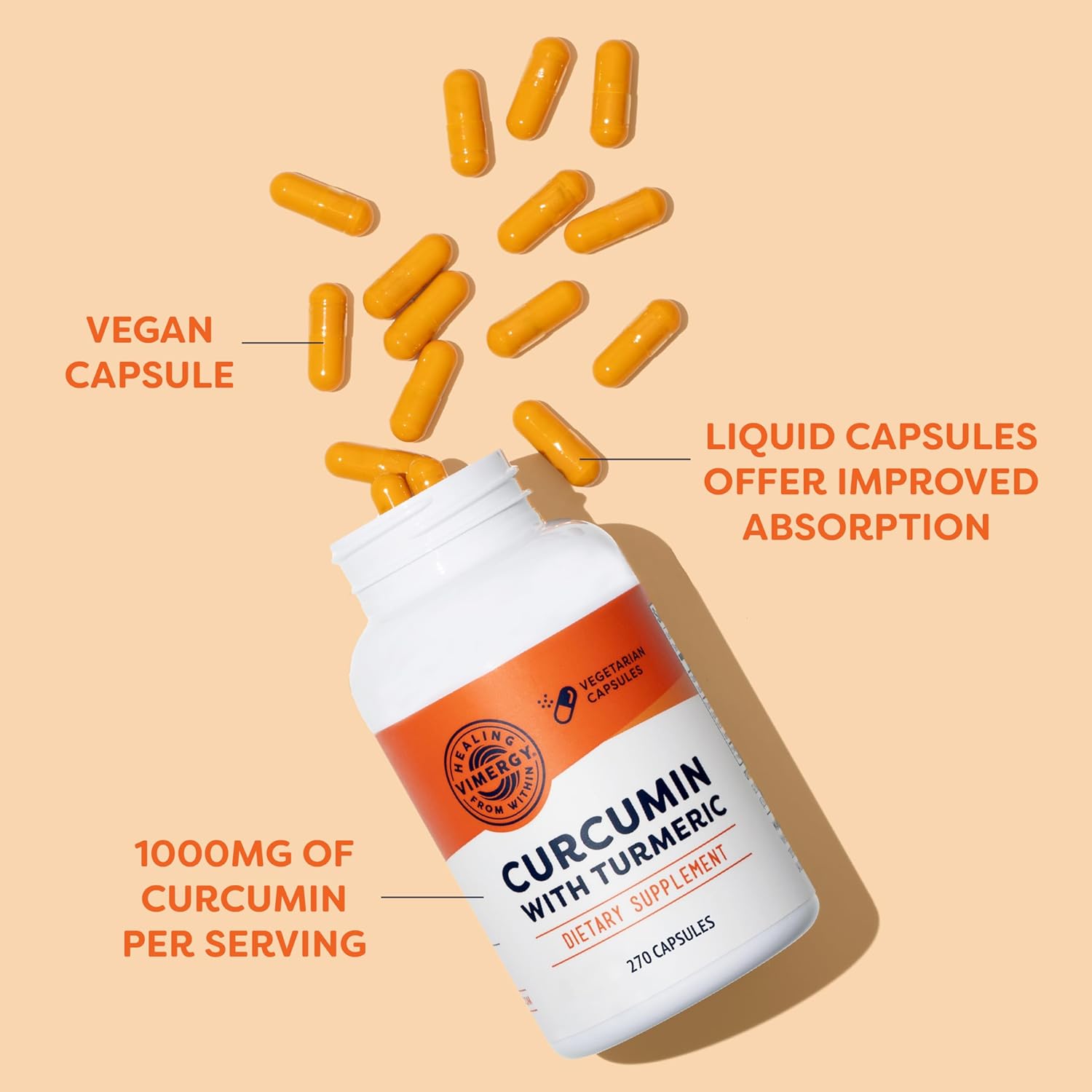 Vimergy Turmeric Curcumin Capsules for Joint Health, Memory, and Brain Function - Kosher, Vegan, Gluten-Free (270 ct.)