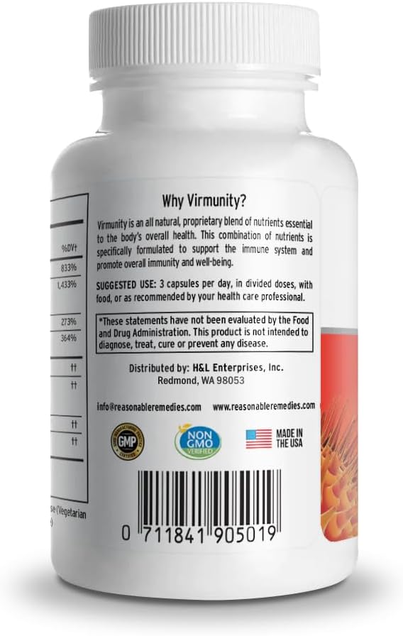 Virmunity Immune Support Supplement - 60 Capsules with Vitamin C, E, Selenium, Zinc, Antioxidants, NAC, and Probiotics for Adults