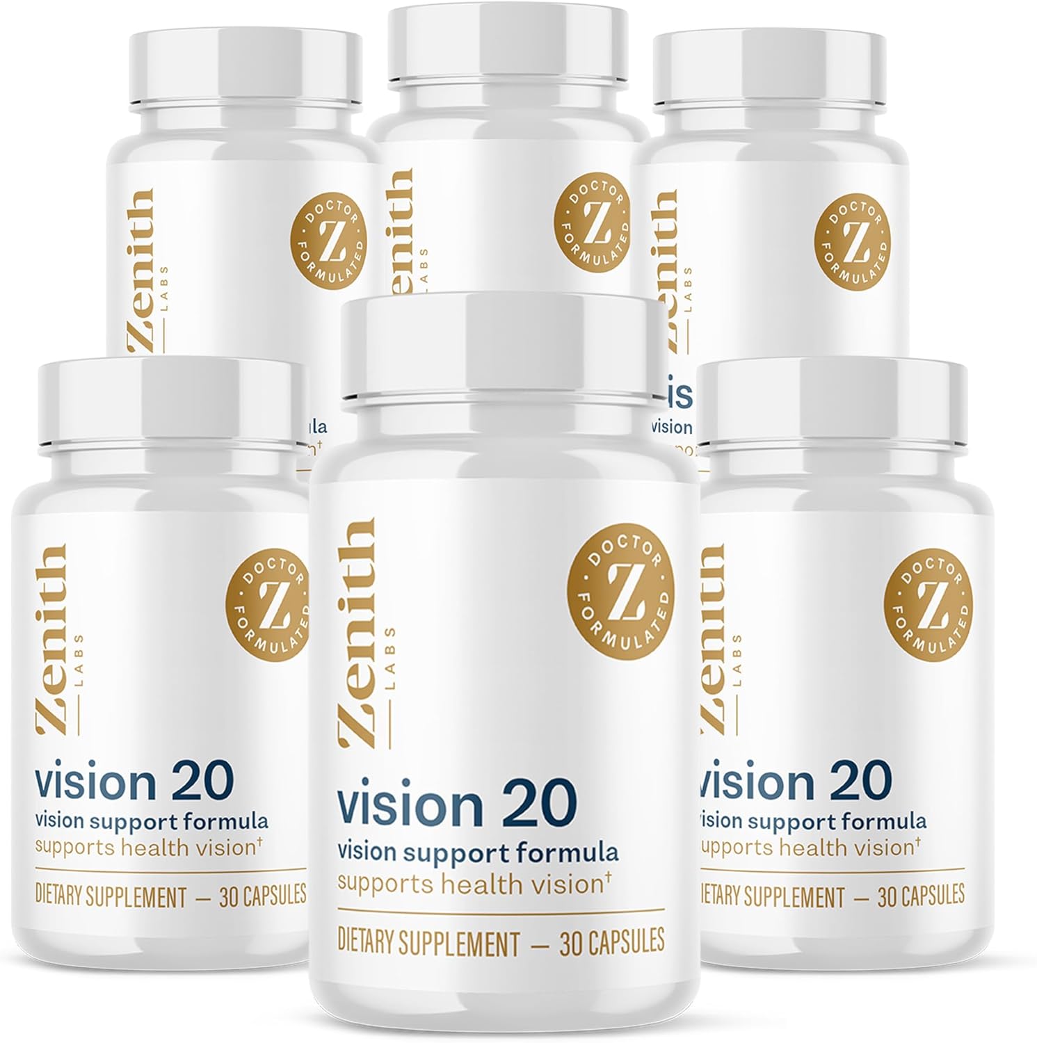 Vision 20 Eye Vitamins with Lutein, Zeaxanthin, and Bilberry Extract - Supports Eye Strain and Health - Carotenoid Blend, 6 Pack
