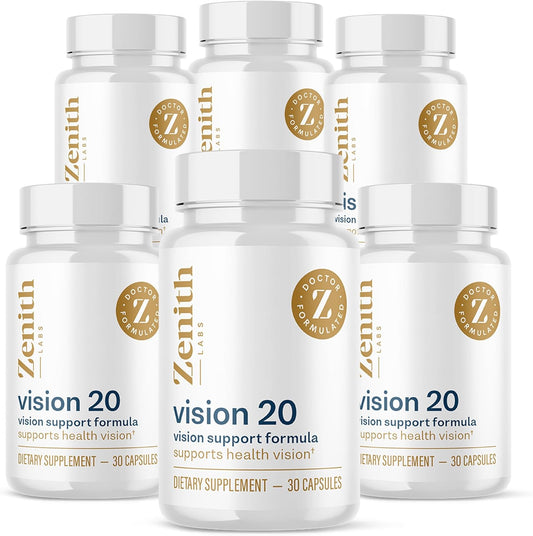 Vision 20 Eye Vitamins with Lutein, Zeaxanthin, and Bilberry Extract - Supports Eye Strain and Health - Carotenoid Blend, 6 Pack