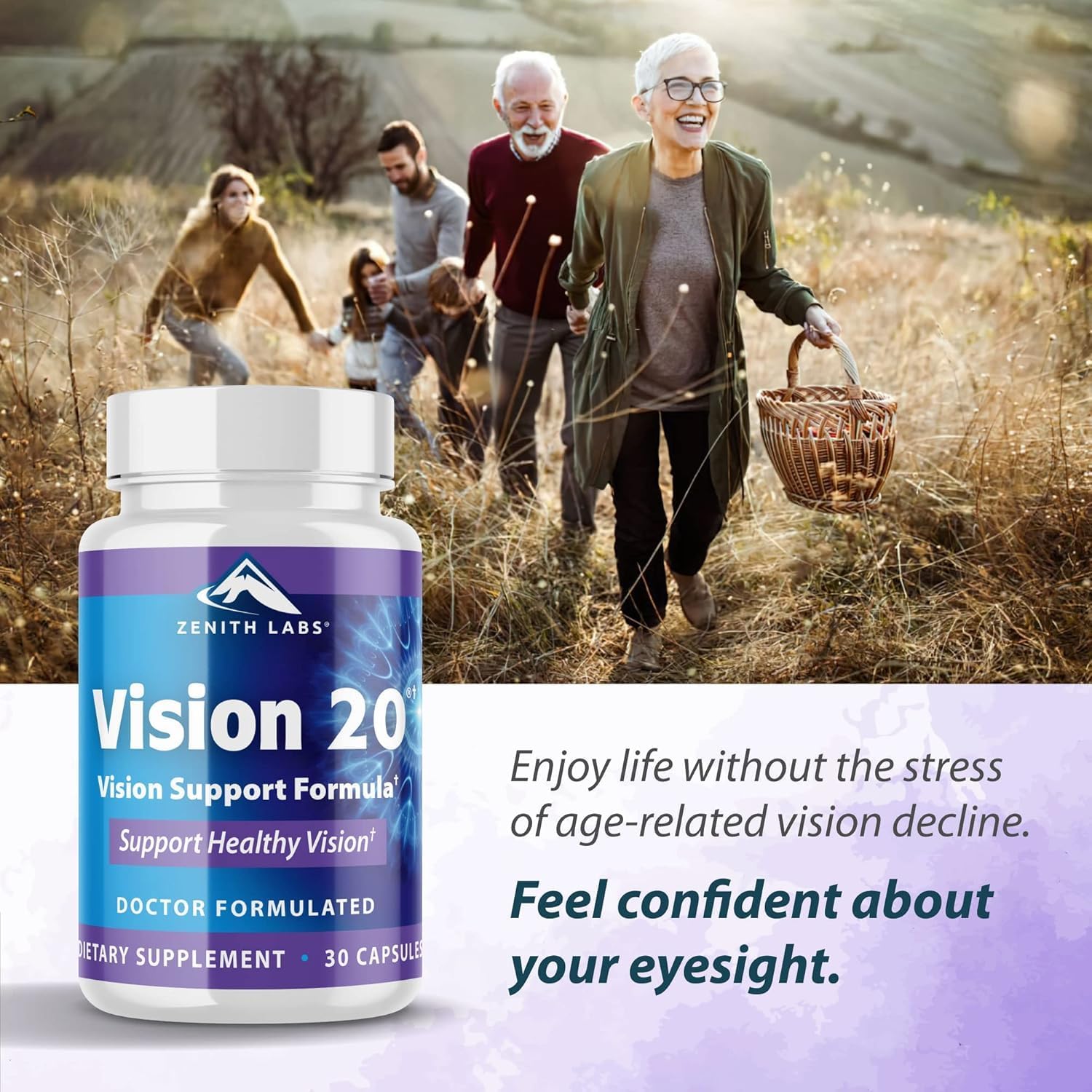 Vision 20 Eye Vitamins with Lutein, Zeaxanthin, and Bilberry Extract - Supports Eye Strain and Health - Carotenoid Blend, 6 Pack