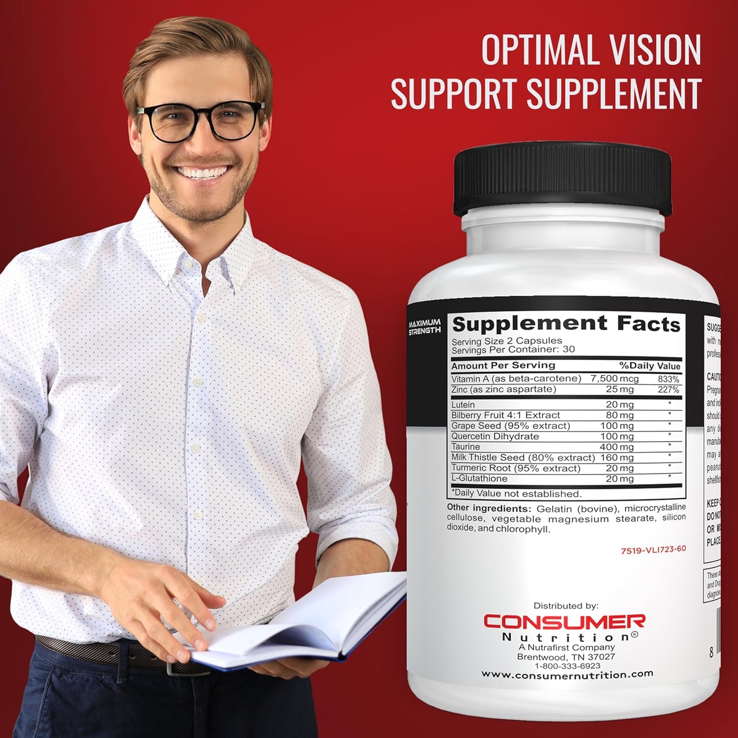 Vision Defense Eye Health Supplements for Adults - Promotes Eye Health with Vitamin A, Lutein, Taurine, and More - 60 Ct