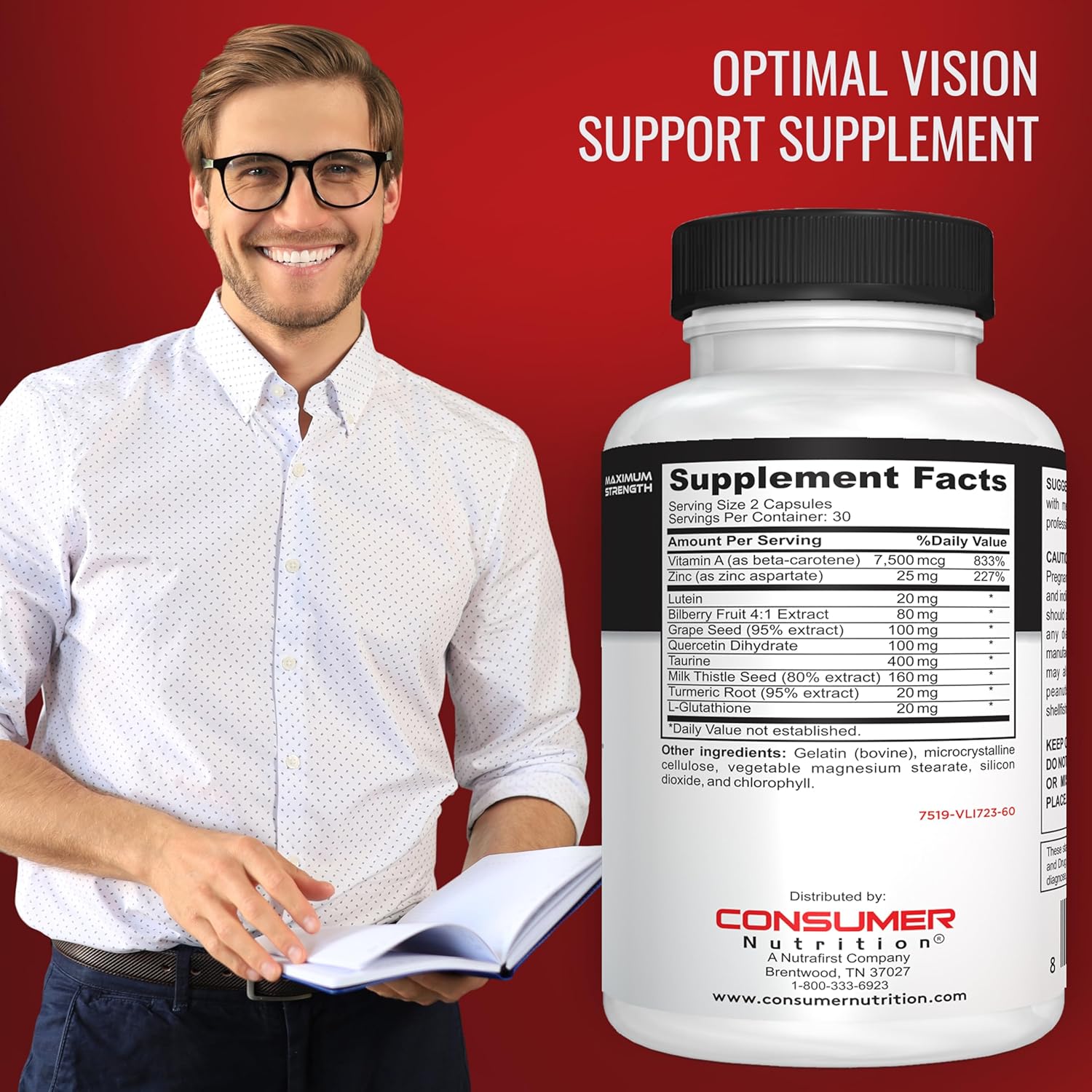Vision Defense Eye Health Supplements for Adults - Promotes Eye Health with Vitamin A, Lutein, Taurine, and More - 60 Ct