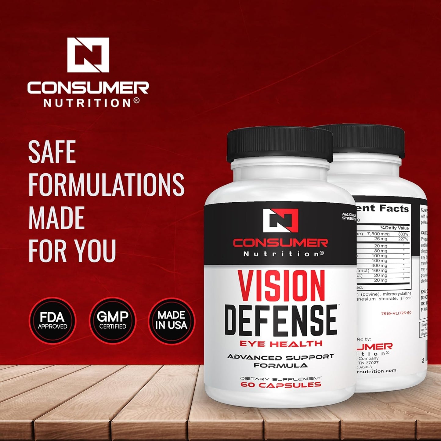 Vision Defense Eye Health Supplements for Adults - Promotes Eye Health with Vitamin A, Lutein, Taurine, and More - 60 Ct