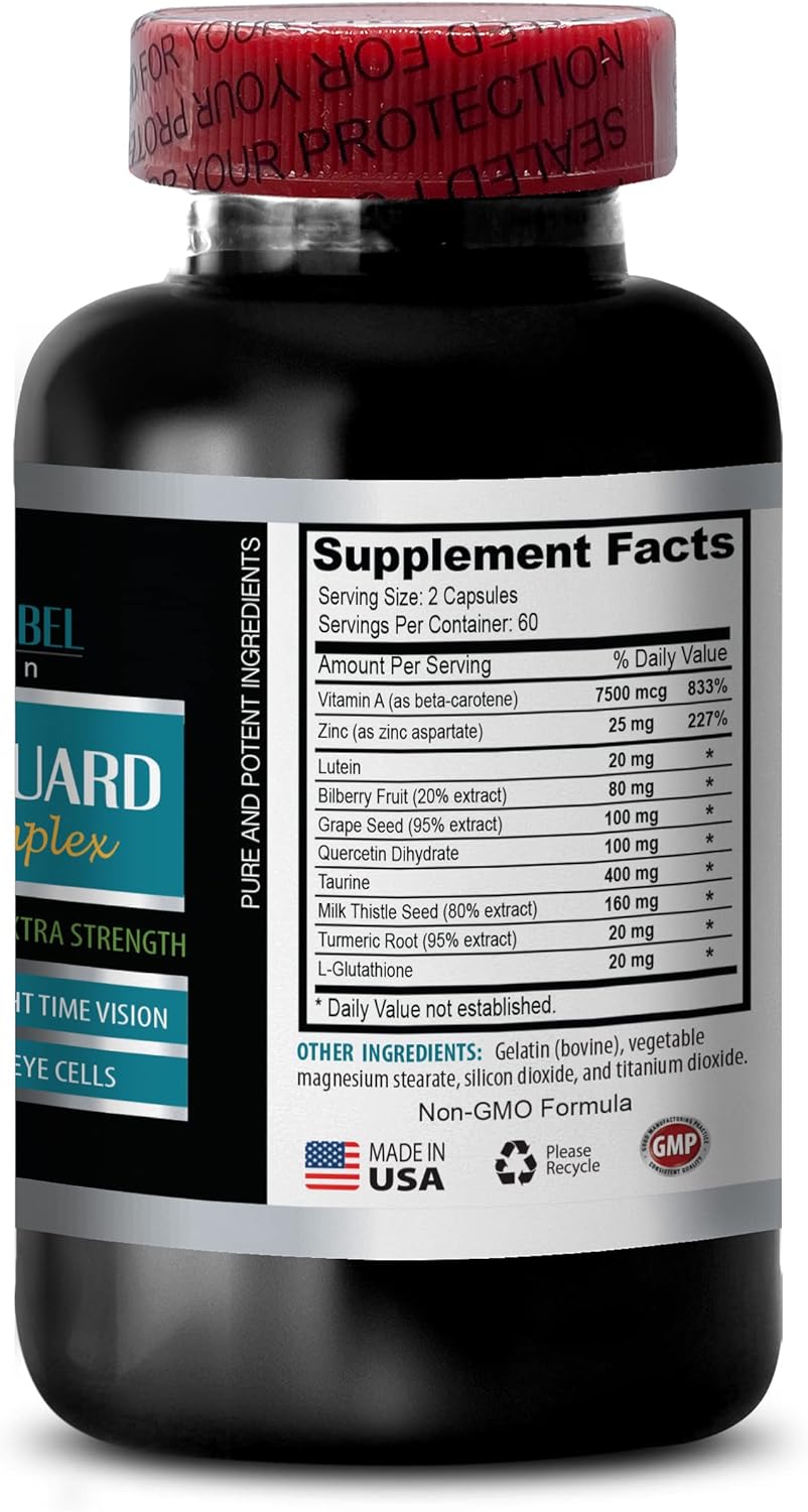 Vision Guard 24 MG - Advanced Eye Vision Support Supplement with Lutein, Vitamin A, Turmeric, Bilberry, and Taurine - Private Label LLC Eye Vitamins - 60 Capsules