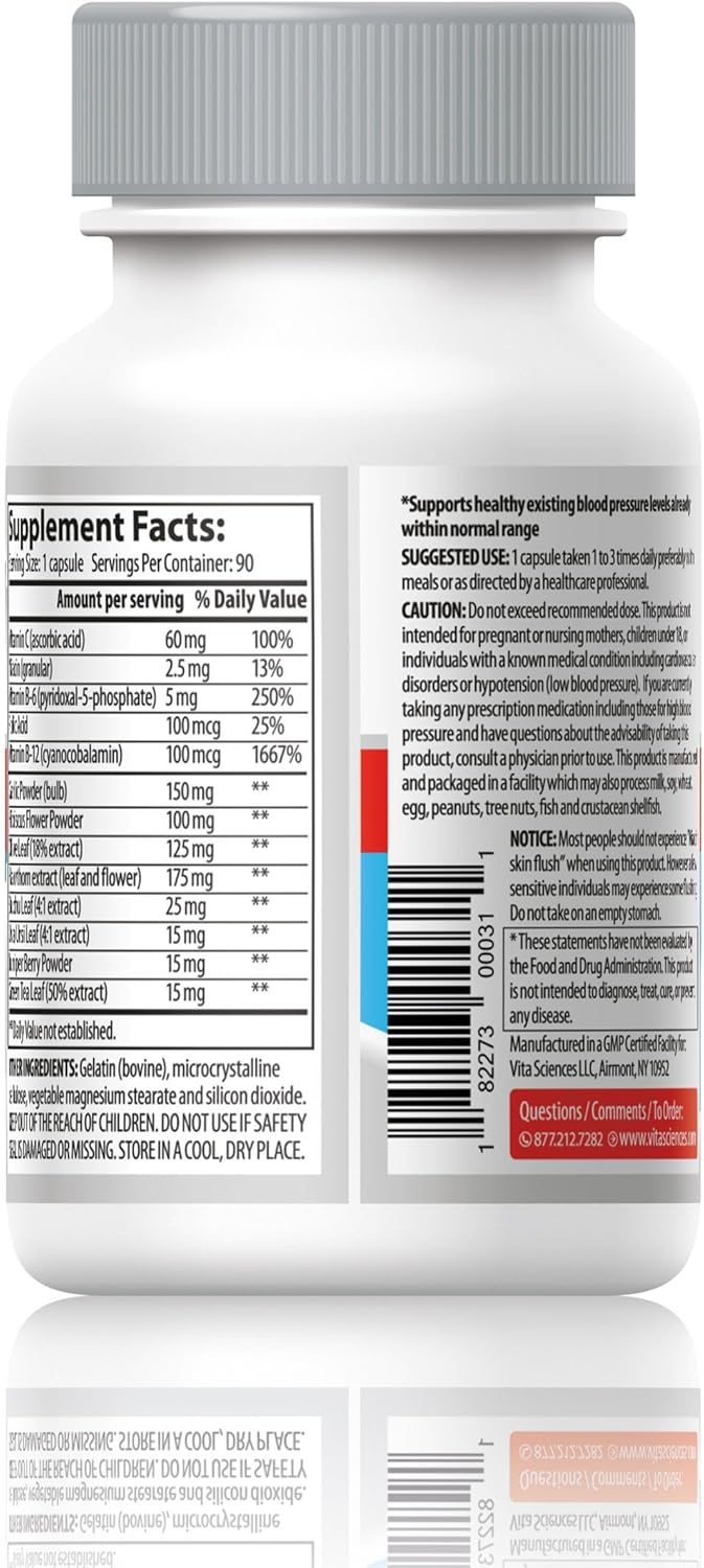 Vita Sciences Herbal Supplement for Healthy Blood Circulation - Includes Hawthorn Berry, Niacin, and Garlic Extract for Heart and Brain Health