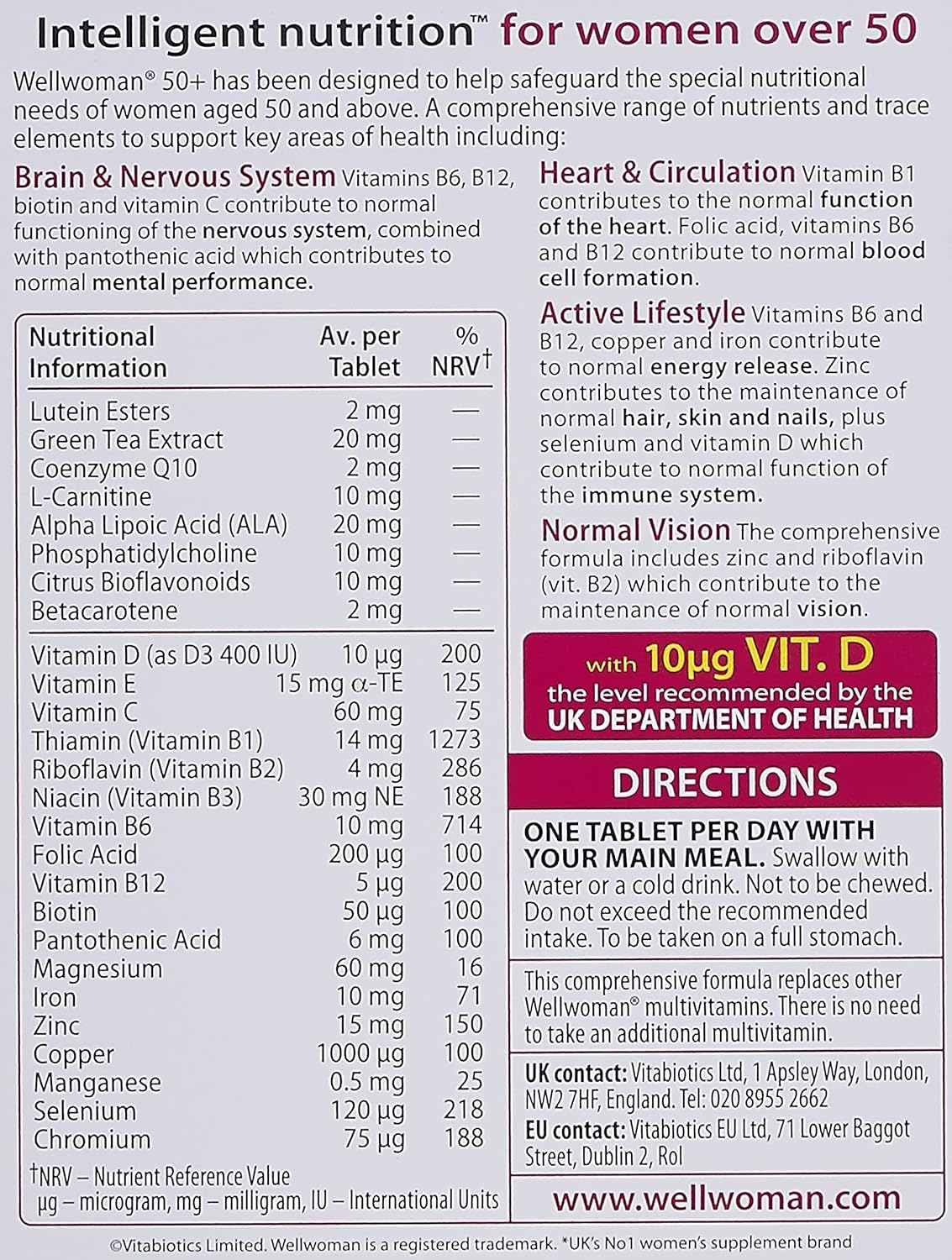 Vitabiotics Wellwoman 50+ Multivitamin Tablets - 30 Pack