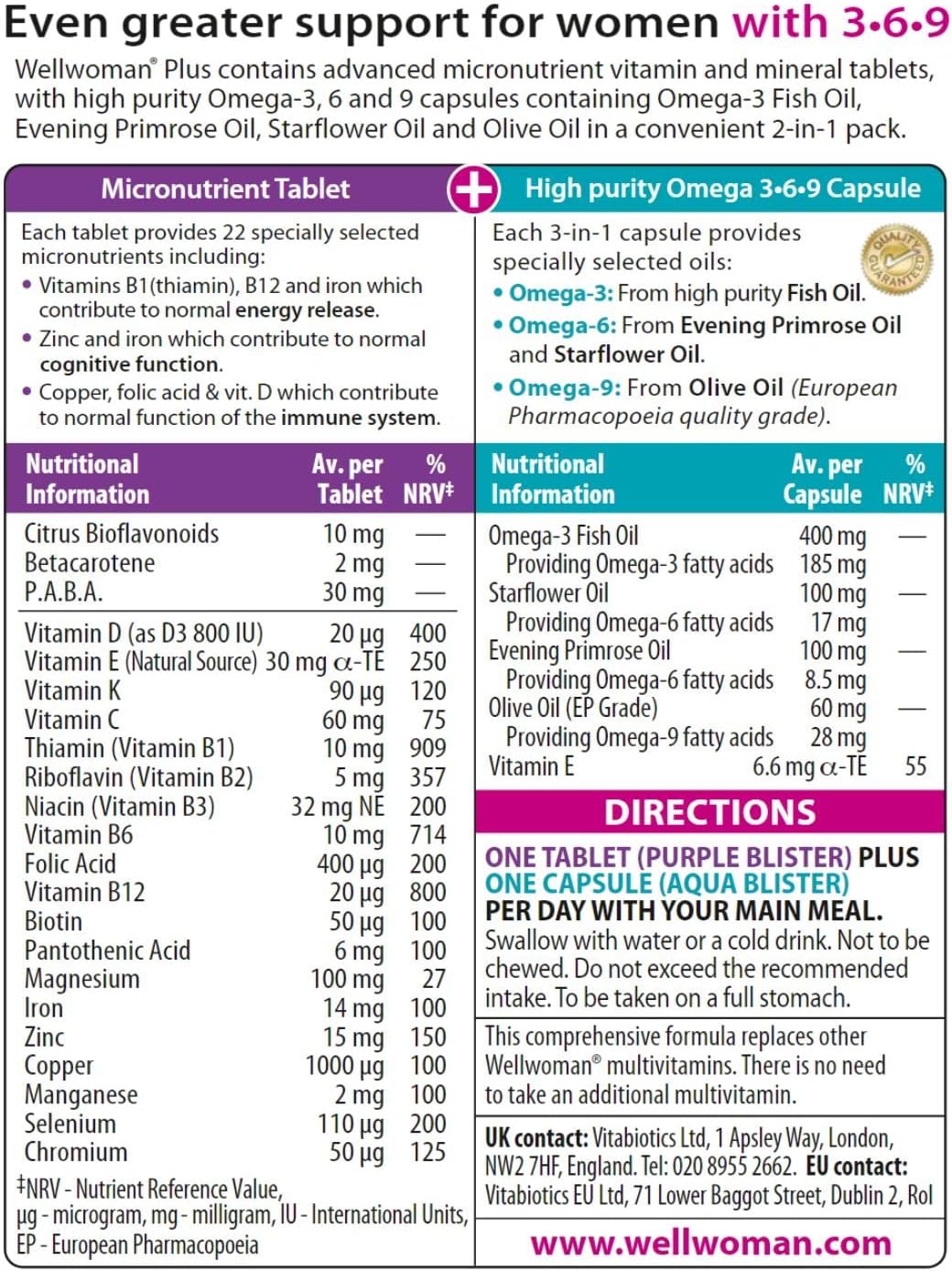 Vitabiotics Wellwoman Plus Tablets - 56 Capsules for Women's Health and Wellbeing