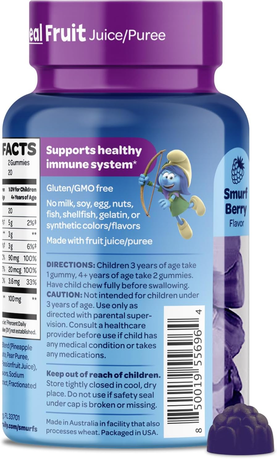 VITABURST Smurfs Kids Immune Support Gummies with Black Elderberry, Vitamin C, and Zinc - 40 Gummies, Real Fruit, Doctor Developed, Non-GMO