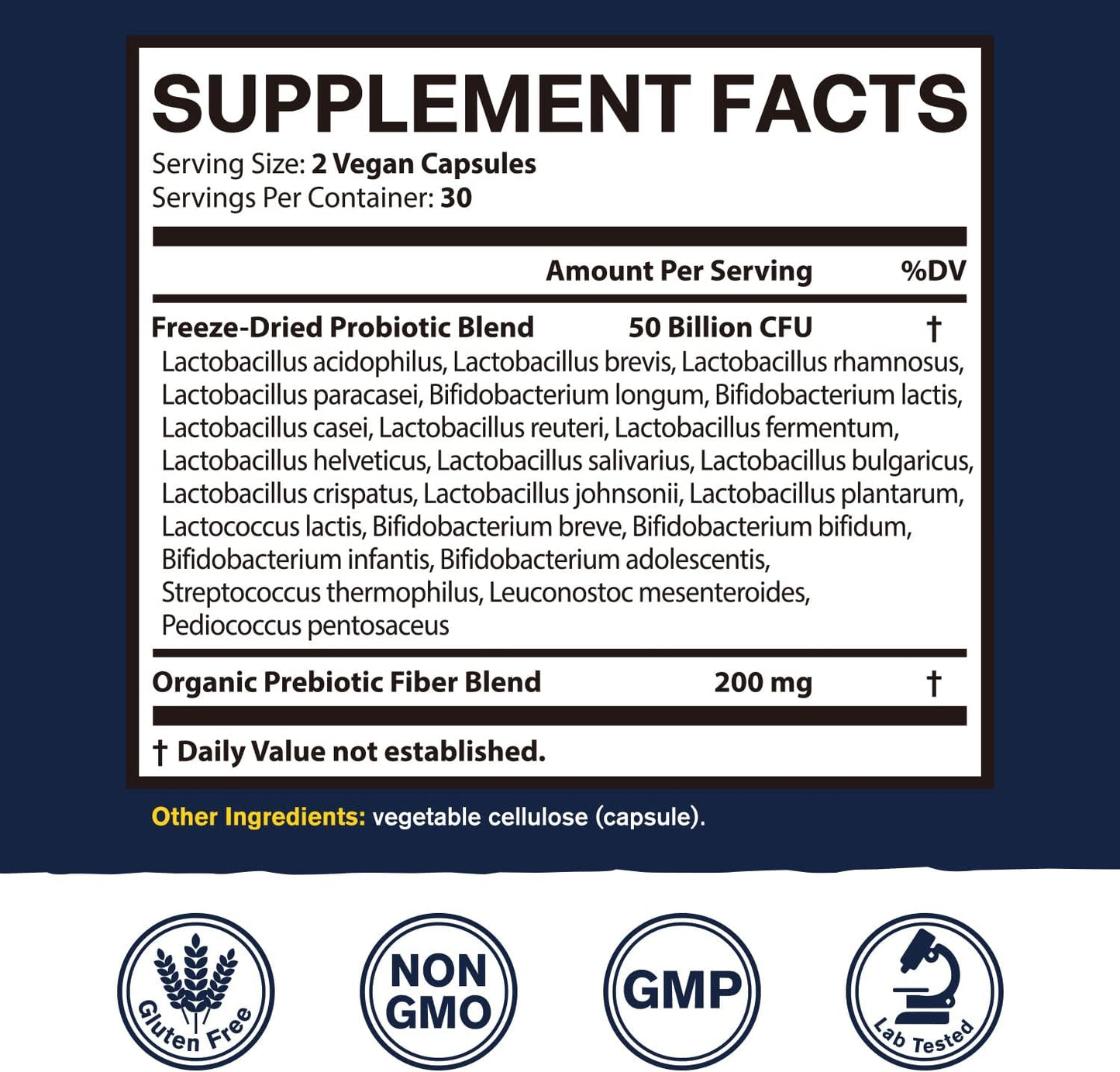 Vitacook Probiotics 50 Billion: 23 Strains + Organic Prebiotics, Digestive & Immune Support, 60 Vegan Capsules