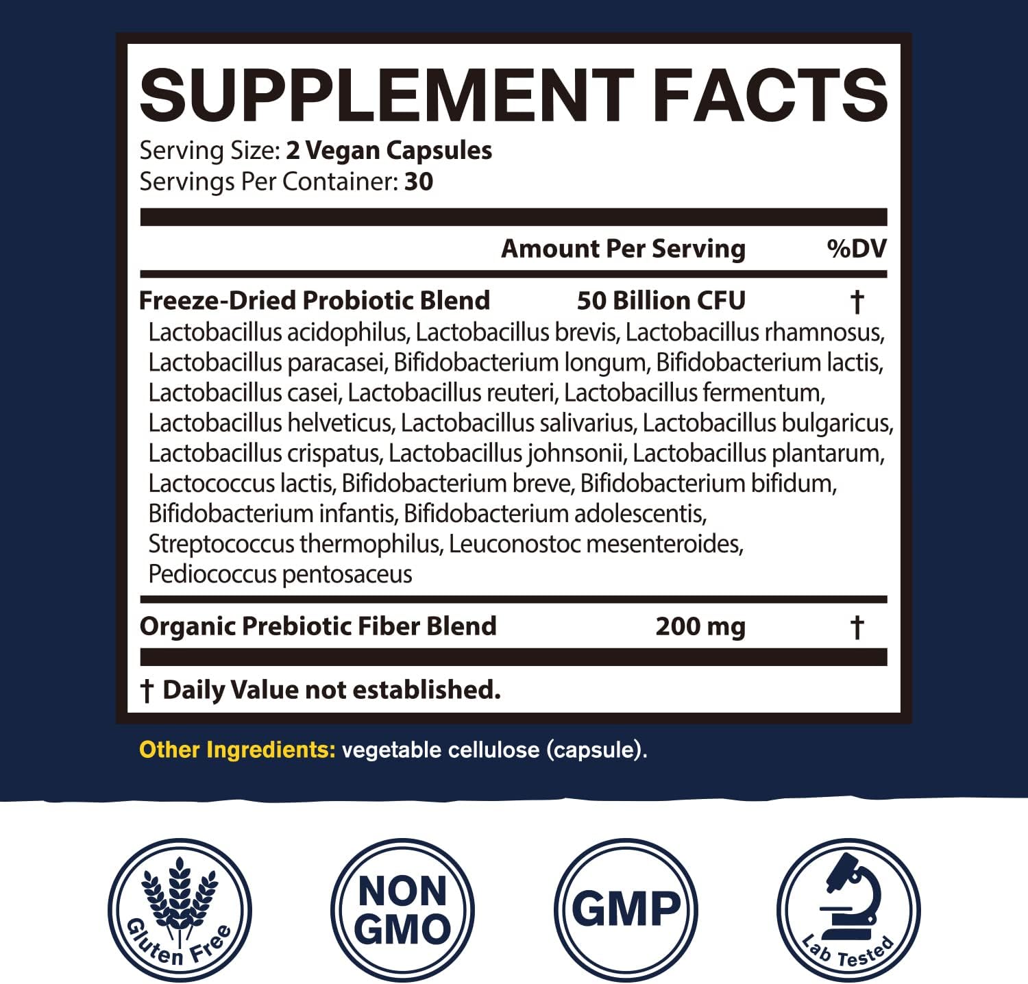 Vitacook Probiotics 50 Billion: 23 Strains + Organic Prebiotics, Digestive & Immune Support, 60 Vegan Capsules