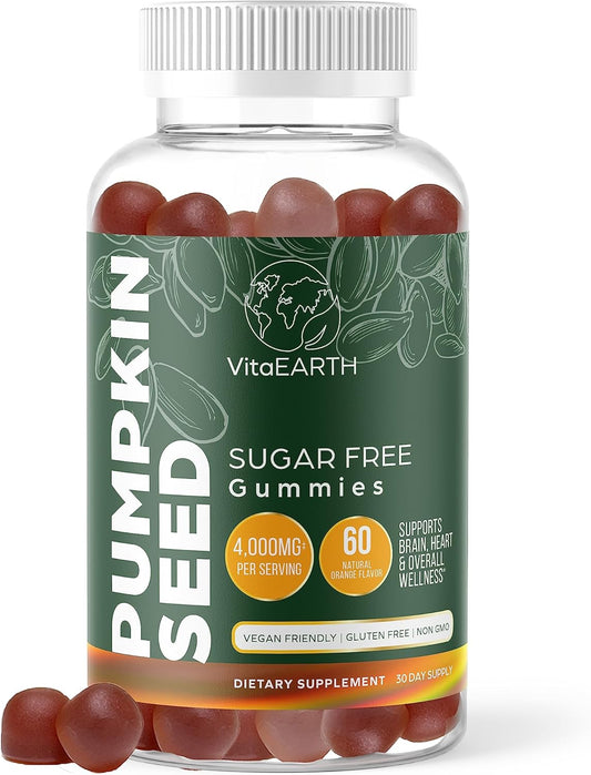 VitaEARTH Pumpkin Seed Oil Gummies - 4000mg Supplement for Hair, Skin, Immunity, and Urinary Health - Vegan, Natural Fatty Acids - 60 Gummies