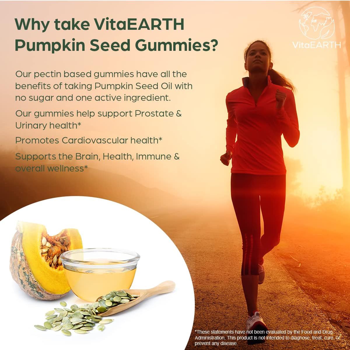 VitaEARTH Pumpkin Seed Oil Gummies - 4000mg Supplement for Hair, Skin, Immunity, and Urinary Health - Vegan, Natural Fatty Acids - 60 Gummies