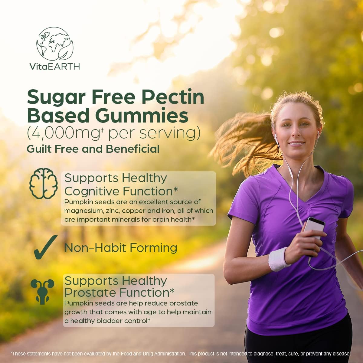 VitaEARTH Pumpkin Seed Oil Gummies - 4000mg Supplement for Hair, Skin, Immunity, and Urinary Health - Vegan, Natural Fatty Acids - 60 Gummies