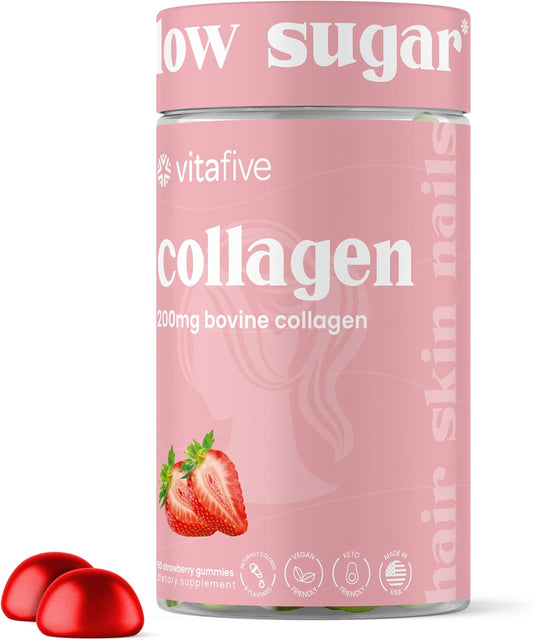 vitafive Bovine Collagen Gummies for Hair, Skin & Connective Tissue Support - Gluten Free - 50 Count - BoostGo Australia