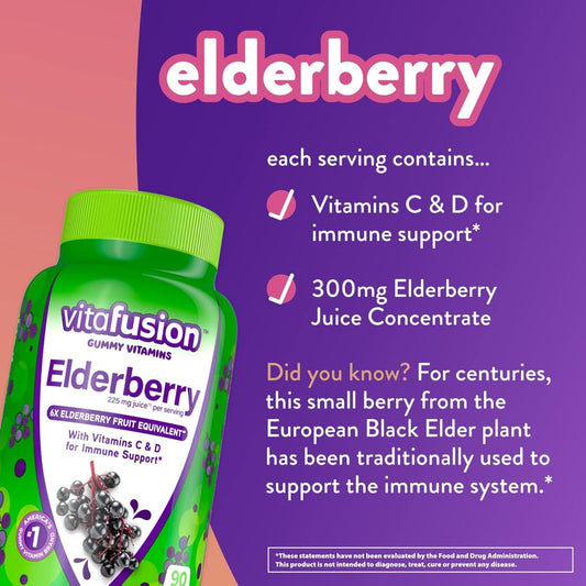 Vitafusion Elderberry Gummy Vitamins, 90 Count - Pack of 2 Chewable Elderberry Gummies