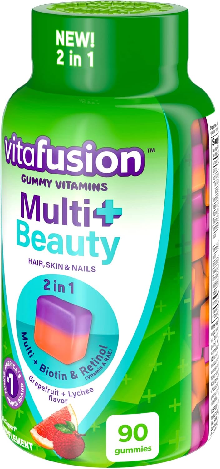 Vitafusion Multivitamin Plus Beauty Gummies - 2-in-1 Hair, Skin, Nails Support - Biotin, Retinol, Vitamin A RAE - 90 Count