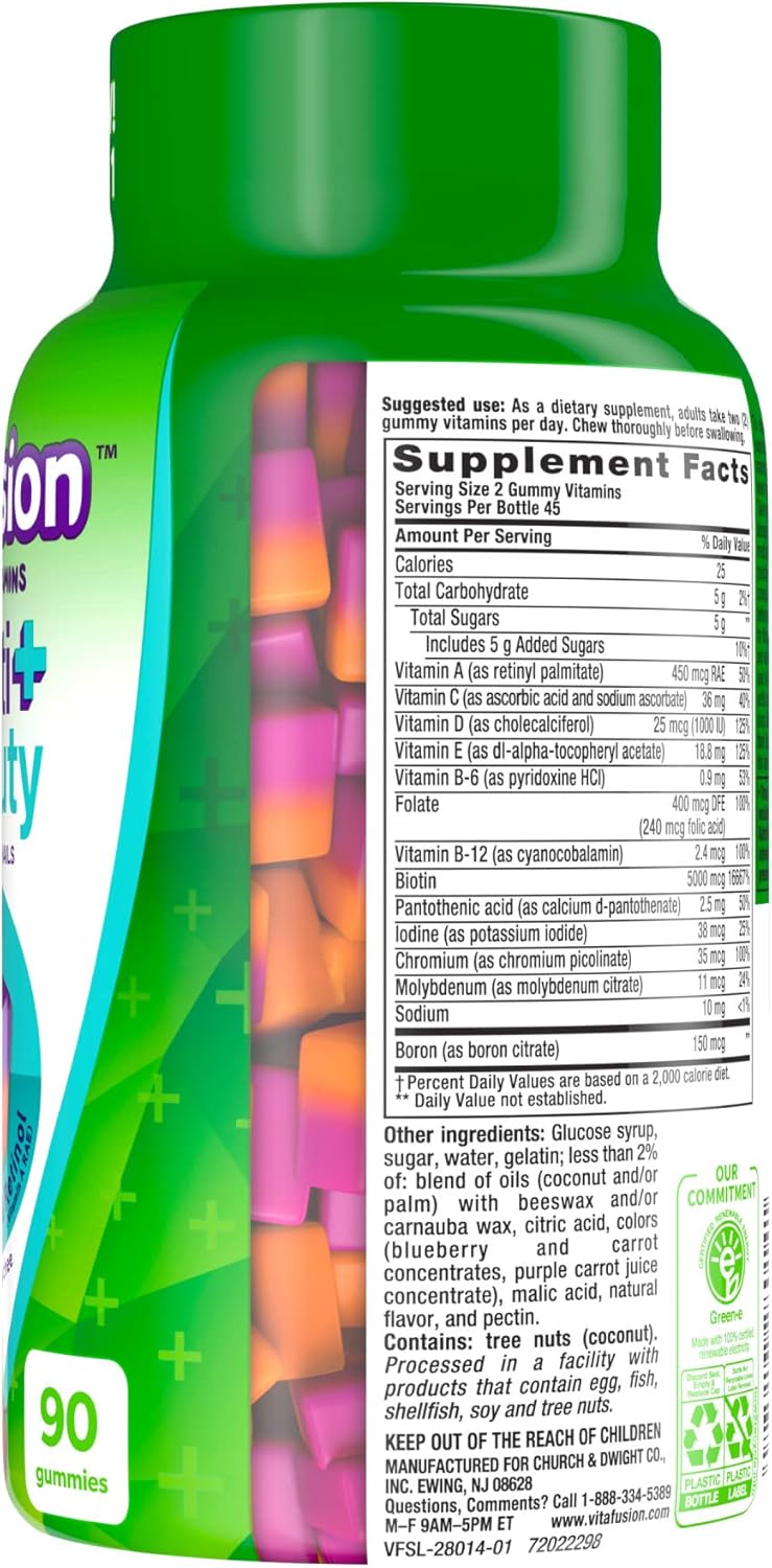 Vitafusion Multivitamin Plus Beauty Gummies - 2-in-1 Hair, Skin, Nails Support - Biotin, Retinol, Vitamin A RAE - 90 Count